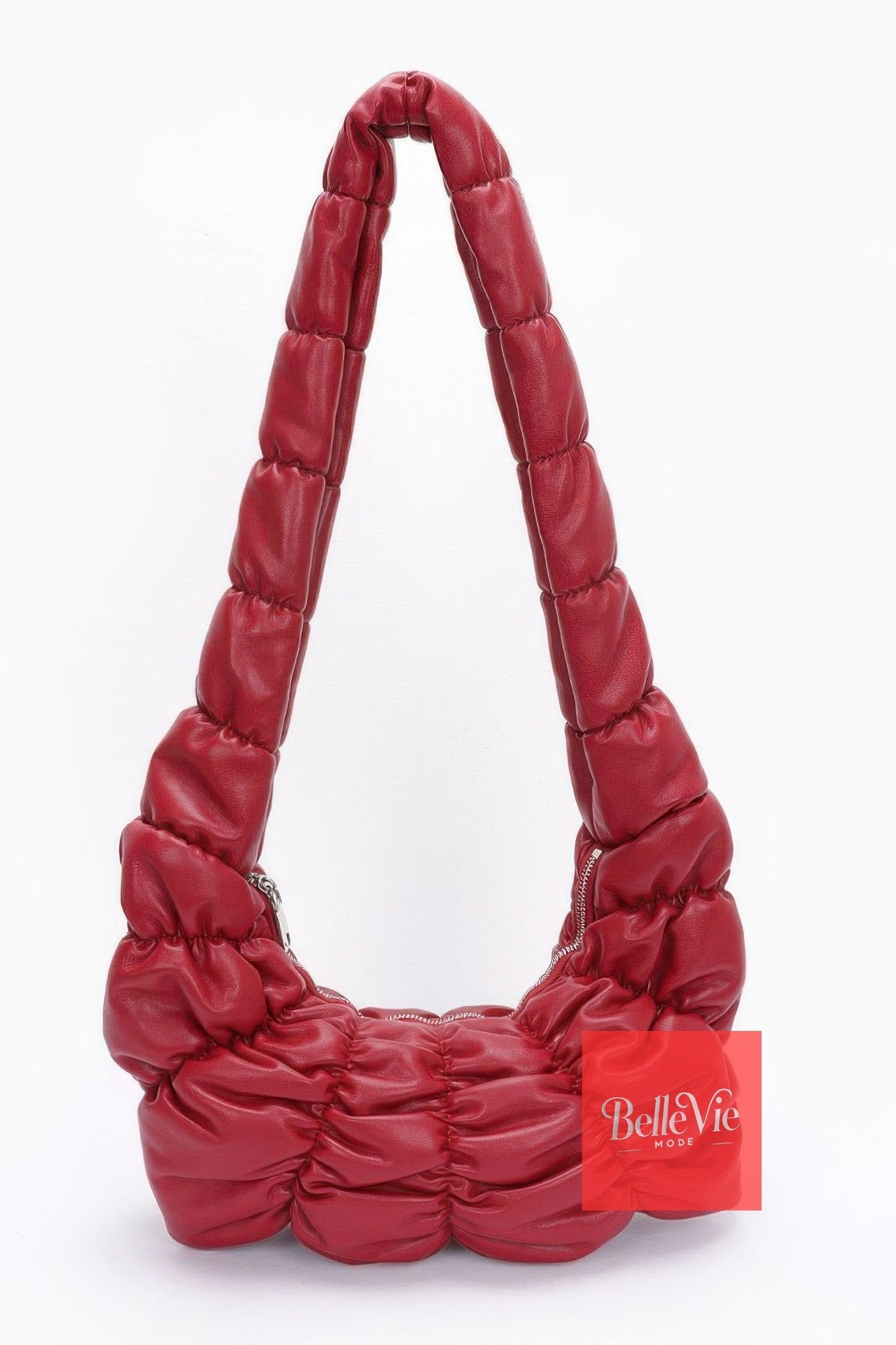 BelleVie Mode Burgundy Pleated Faux Leather Crossbody Bag