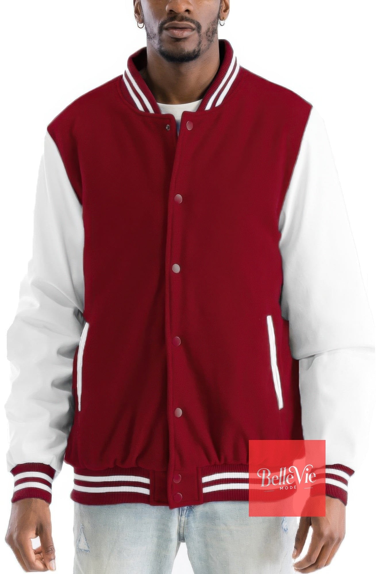 BelleVie Mode Burgundy / S Melton Lettermans Varsity Jacket