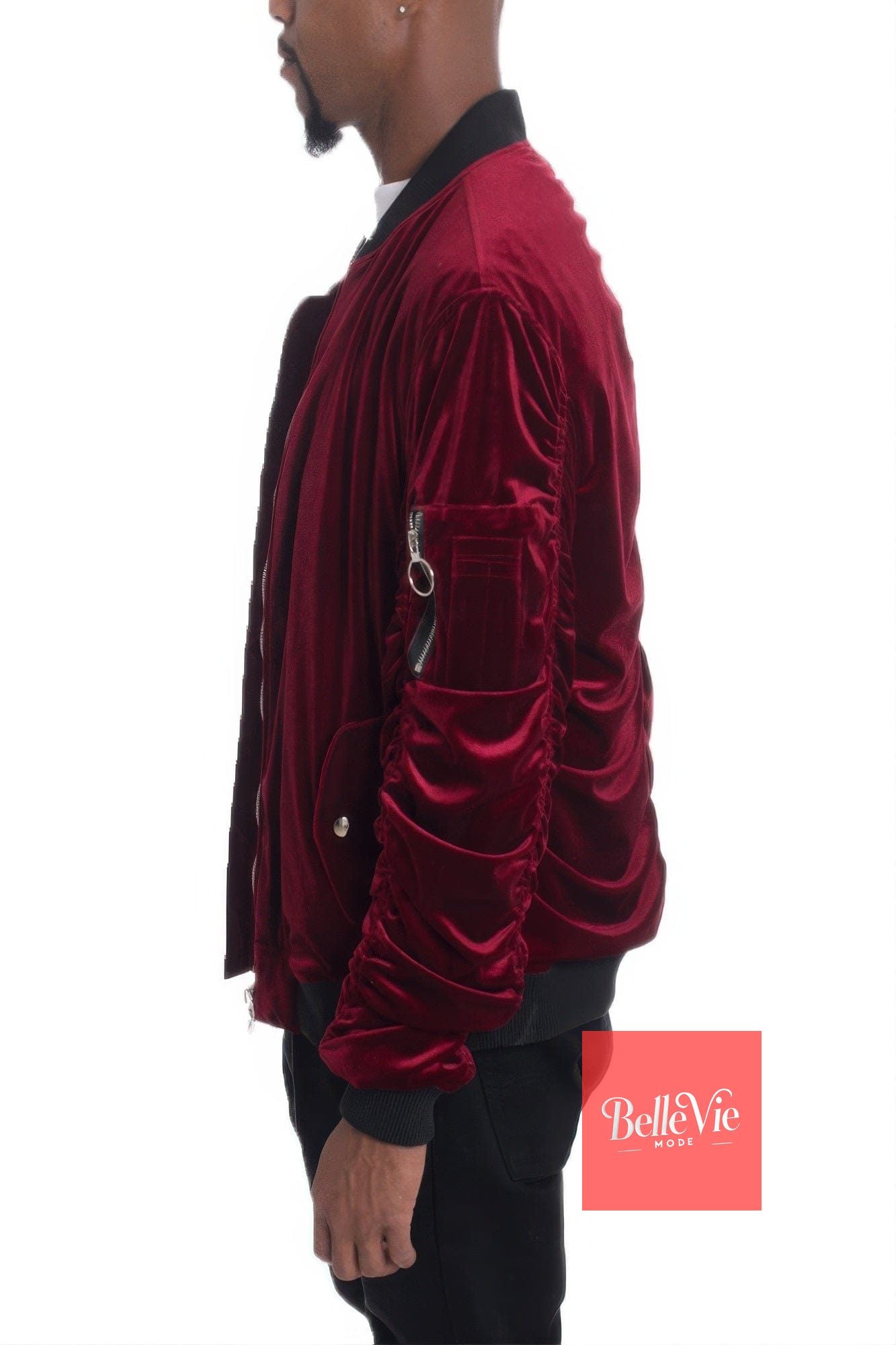 BelleVie Mode Burgundy / S Men's Casual Slim Fit Bomber Jacket