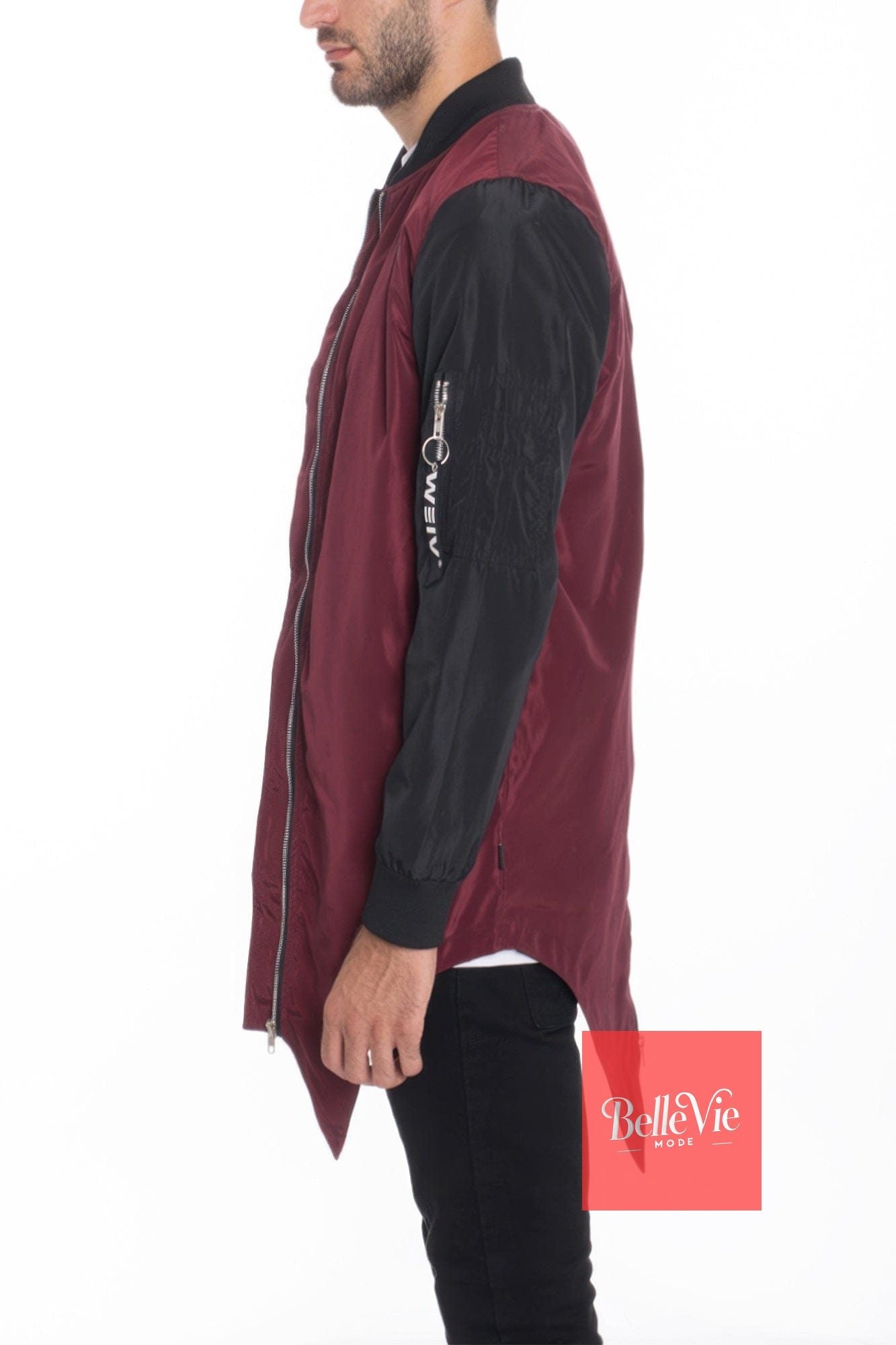 BelleVie Mode Burgundy / S Mens Casual Windbreaker Satin Jacket