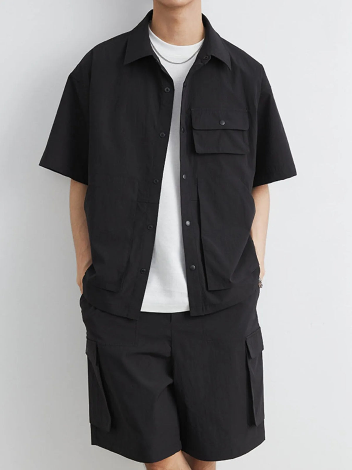 Men's Plus Size Button Up Short Sleeve Shirt and Shorts Set