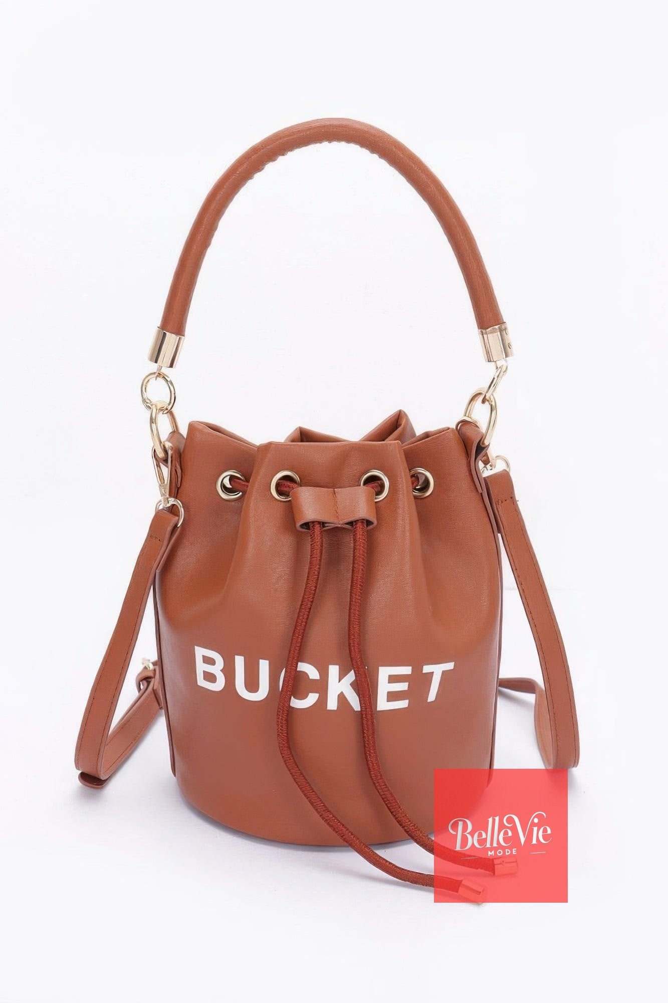 BelleVie Mode Camel Faux Leather Bucket Bag