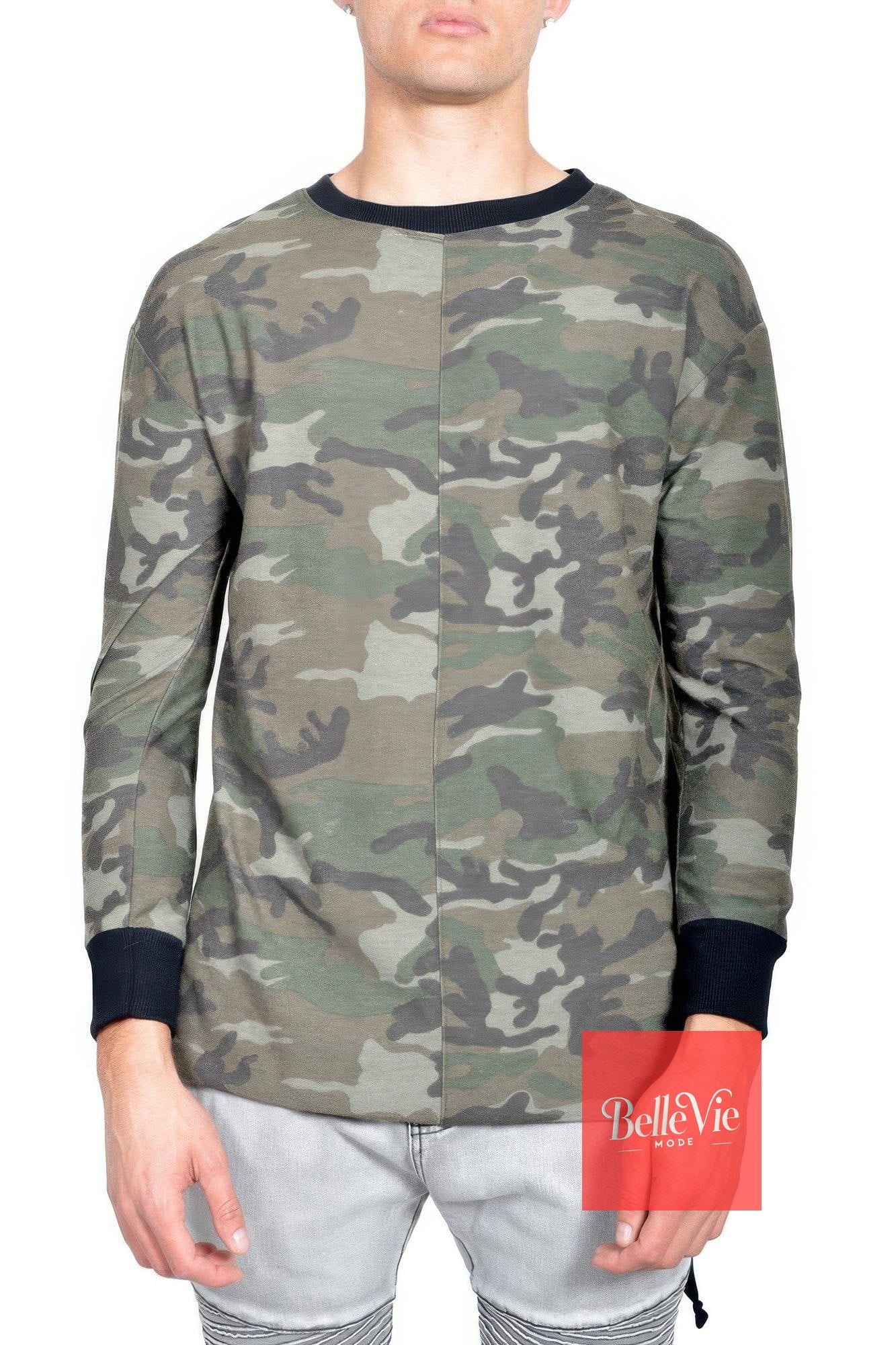 BelleVie Mode Camo / S Mens Casual Long Sleeve Camo T-shirt Tops