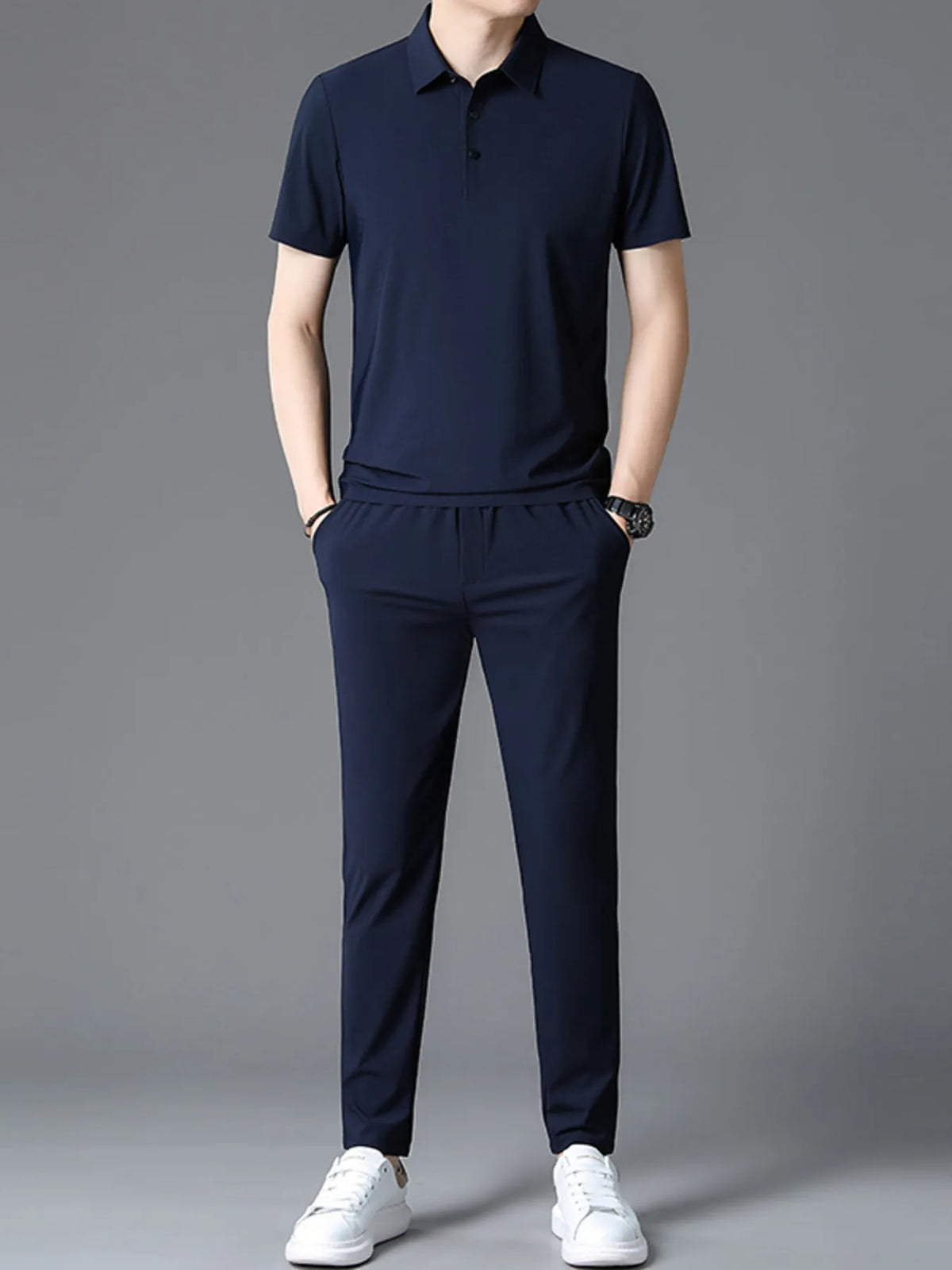 Men's Full Size Button Detail Short Sleeve Polo Plus Size