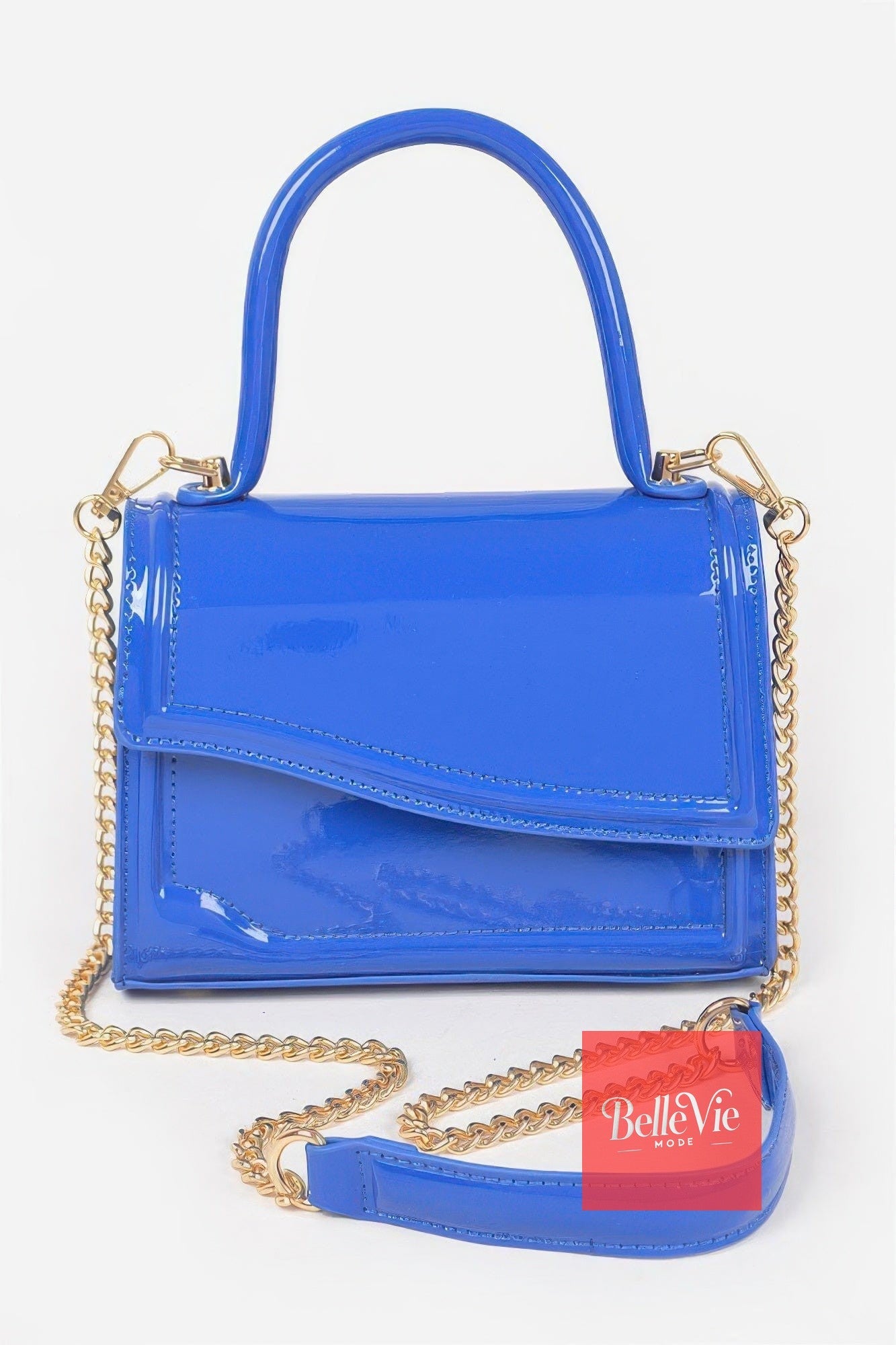 BelleVie Mode Cobalt Enamel Faux Leather Top Handle Bag