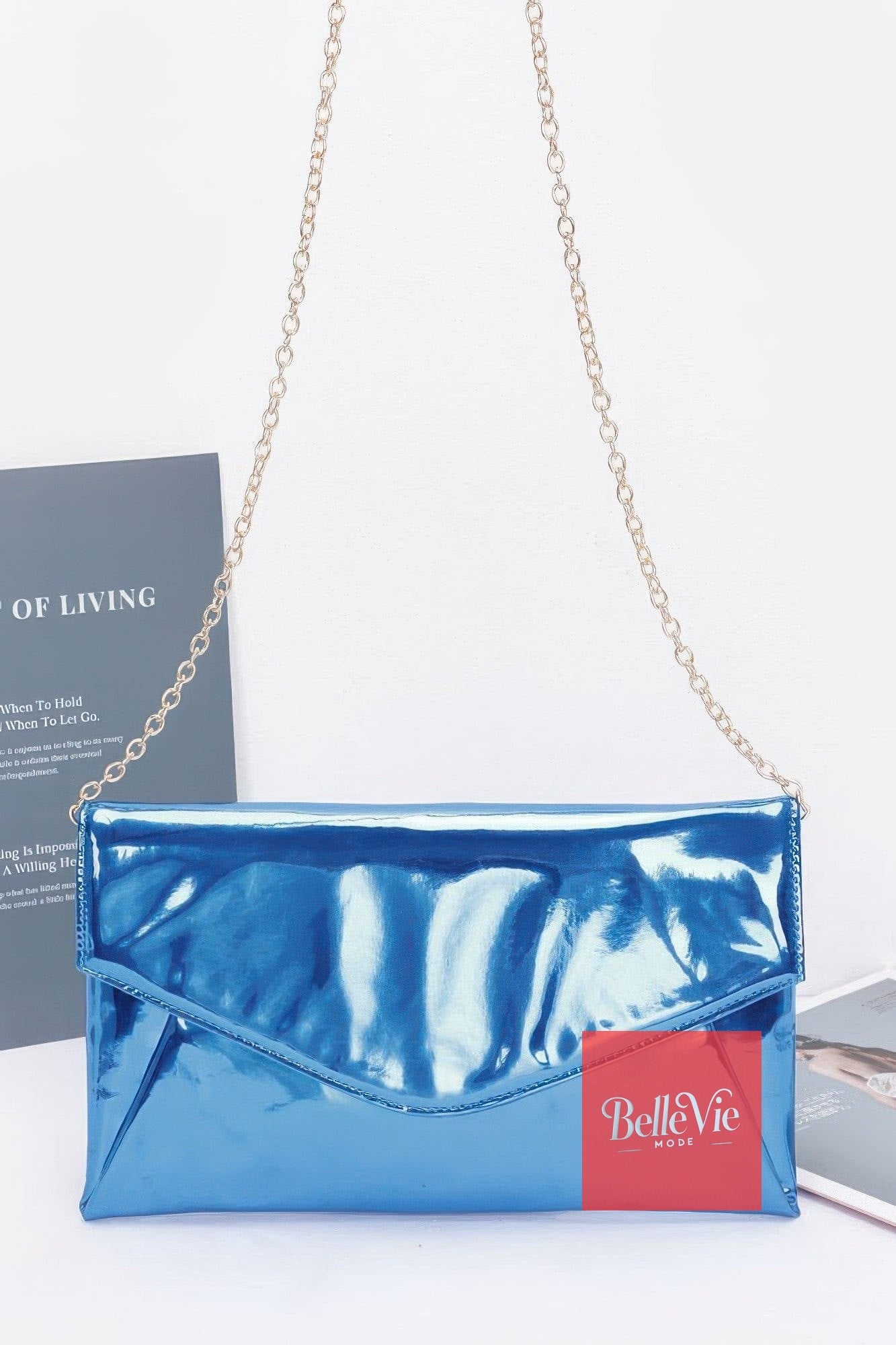 BelleVie Mode Cobalt Mirror Envelope Clutch