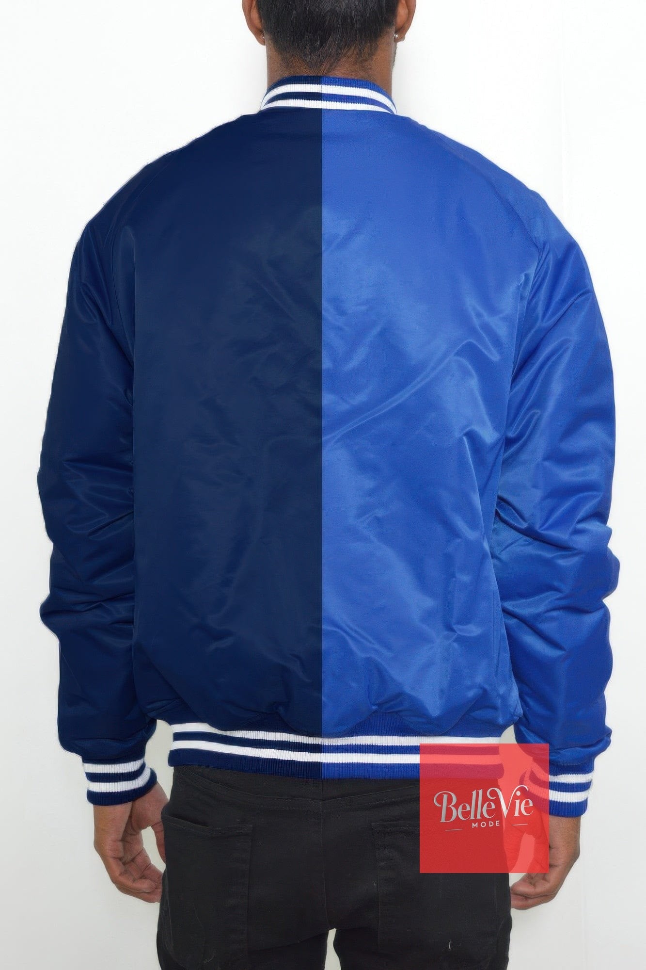 BelleVie Mode Color Block Two Tone Varsity Jacket