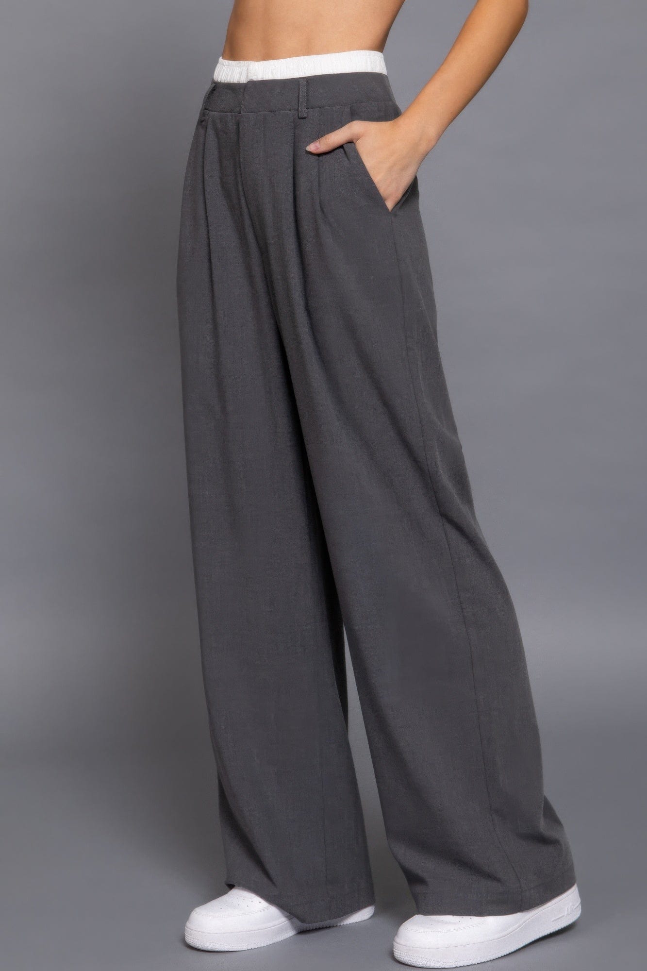 BelleVie Mode Contrast Waist Boxer Straight Long Pants