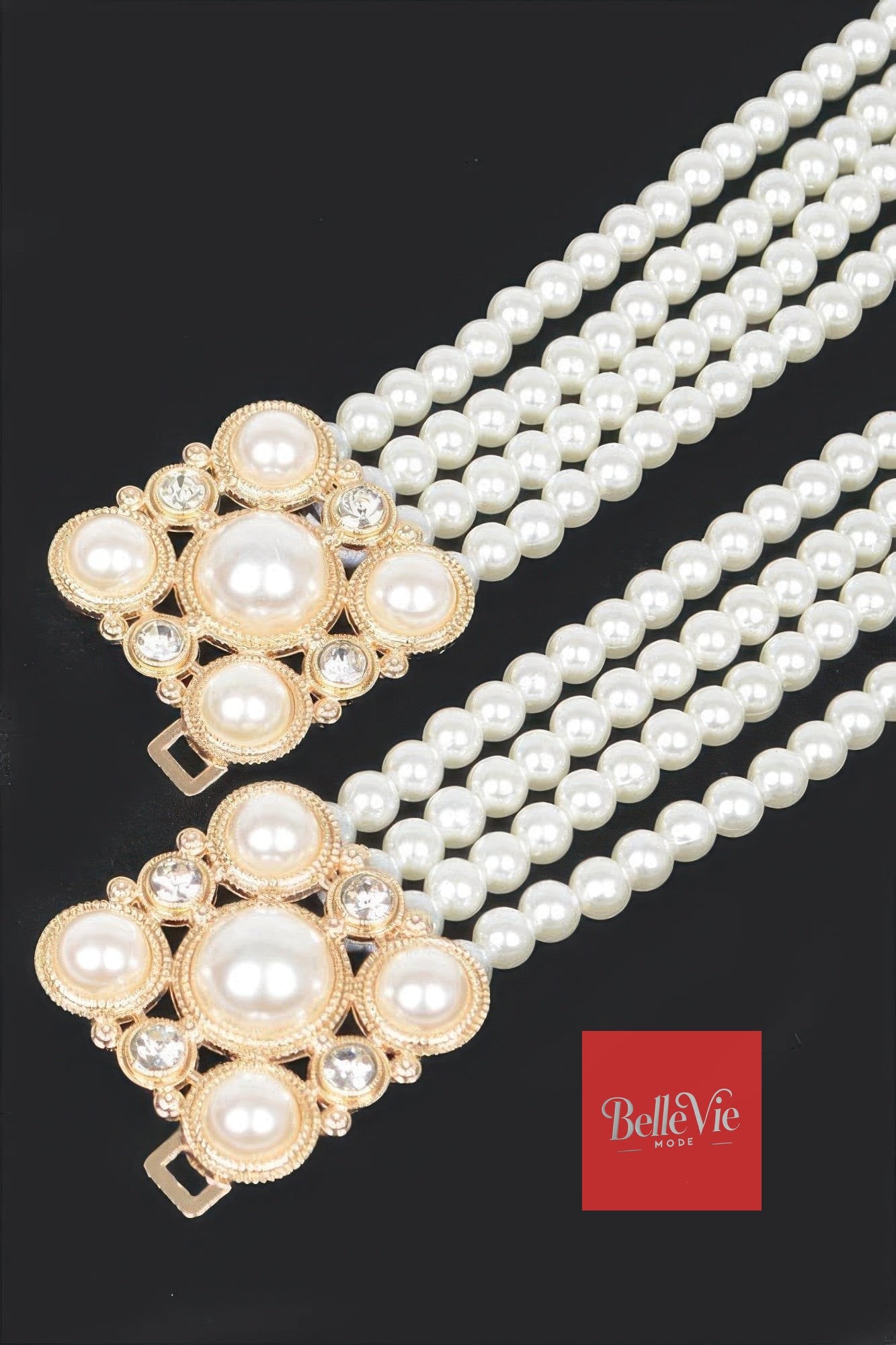 BelleVie Mode Cream Faux Pearl Elastic Belt