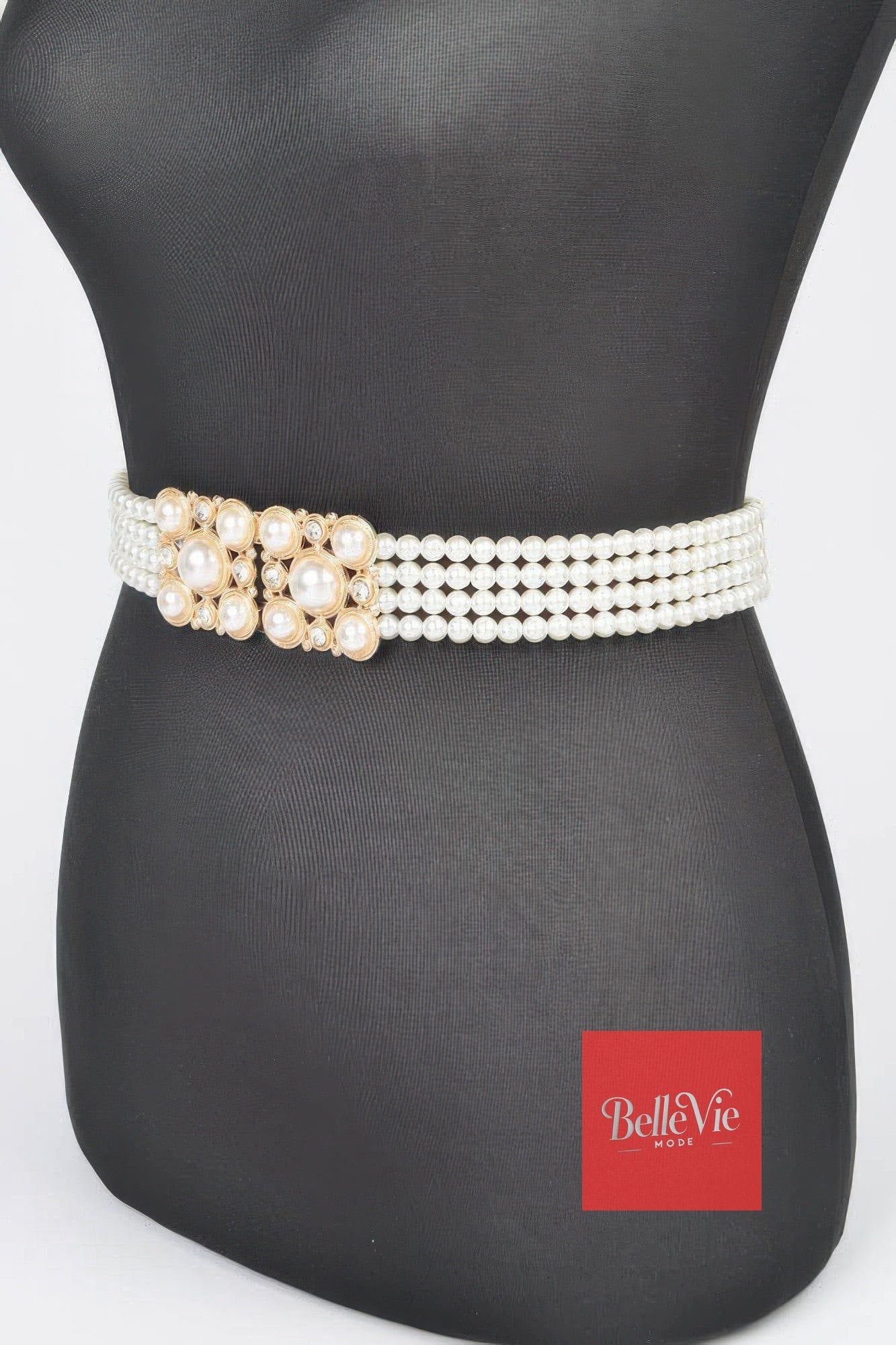 BelleVie Mode Cream Faux Pearl Elastic Belt