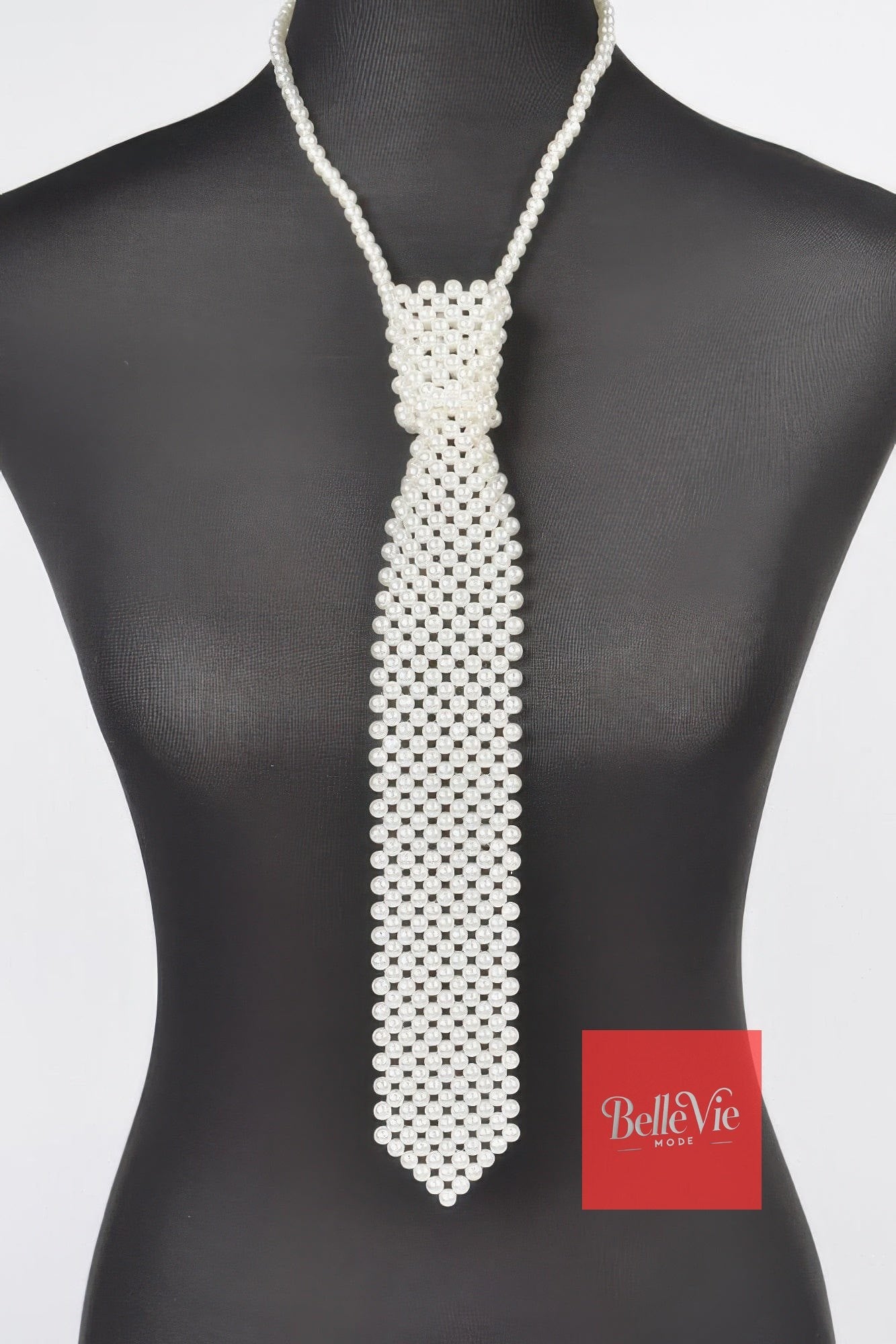 BelleVie Mode Cream Faux Pearl Polyester Necktie Necklace