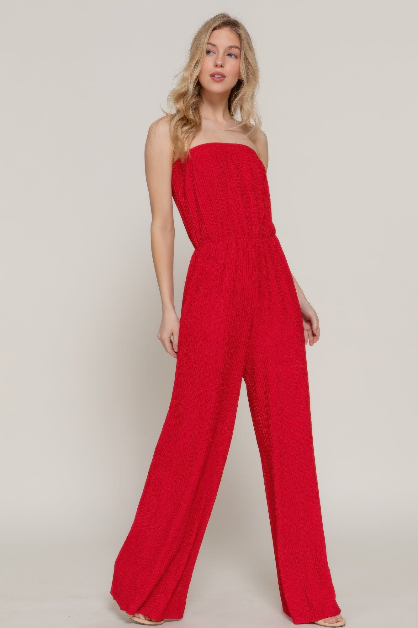 BelleVie Mode Crinkle Knit Tube Jumpsuit