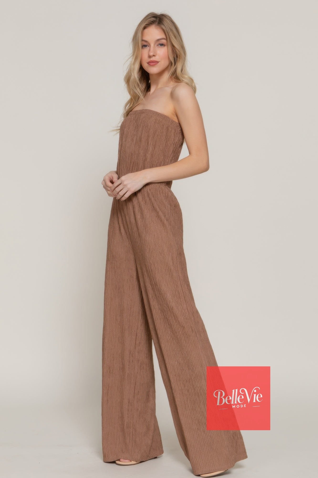 BelleVie Mode Crinkle Knit Tube Jumpsuit