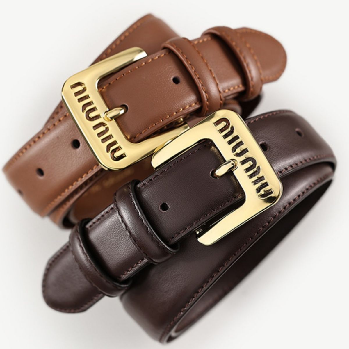 Golden Buckle Leather Belt