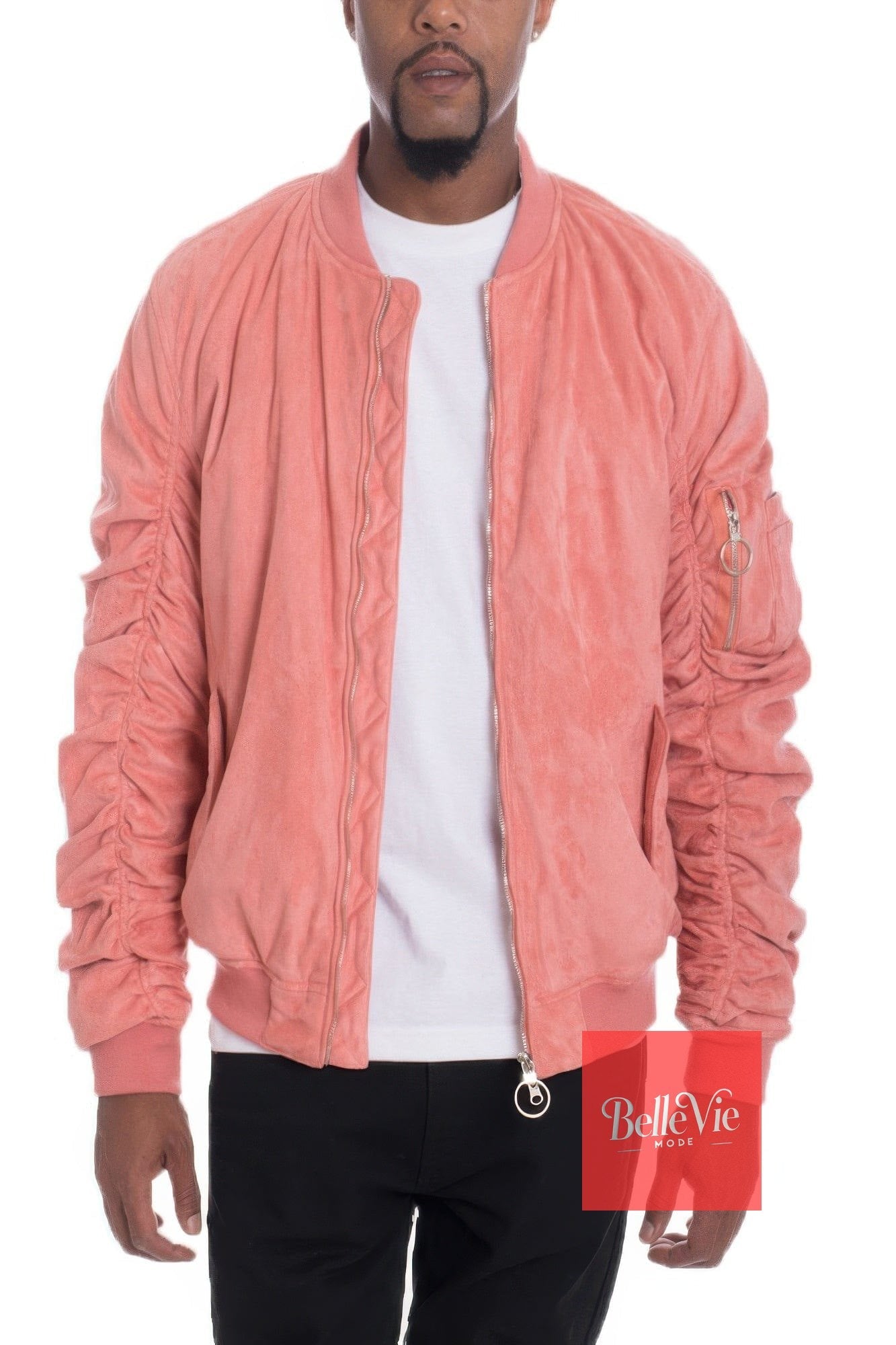 BelleVie Mode Dark Pink / S Mirosuede Scrunched Bomber Jacket