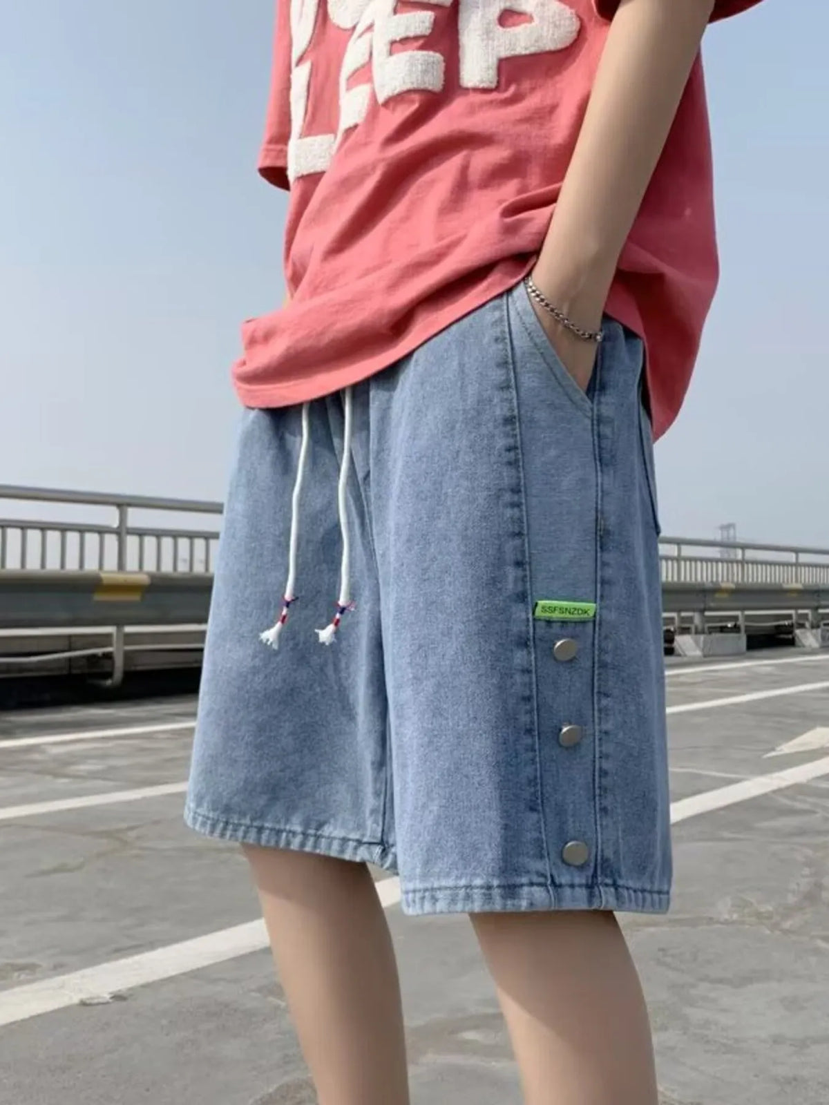 Men's Plus Size Casual Loose Fit Denim Shorts with Drawstring