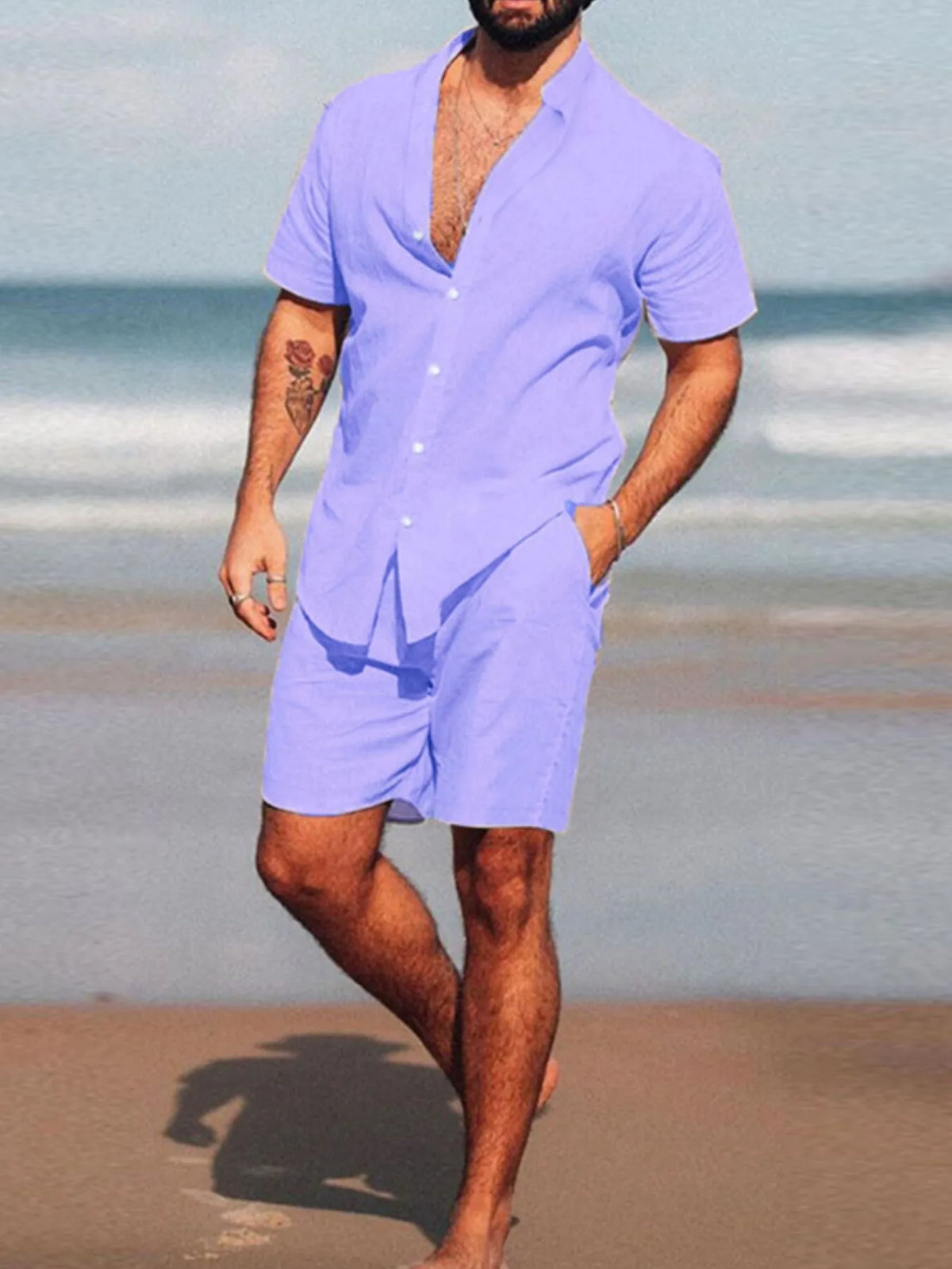 Men's Full Size Short Sleeve Shirt and Shorts Set Plus Size