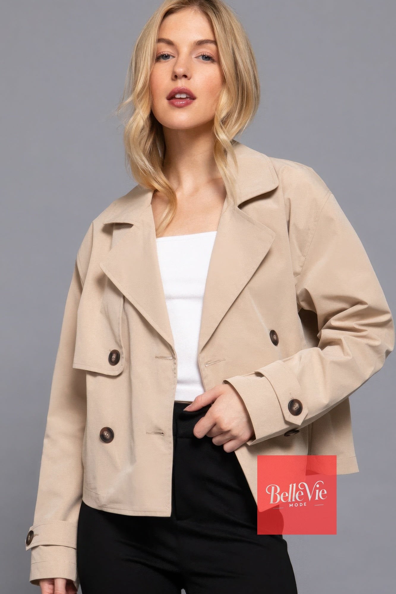 BelleVie Mode Double Breasted Short Trench Jacket