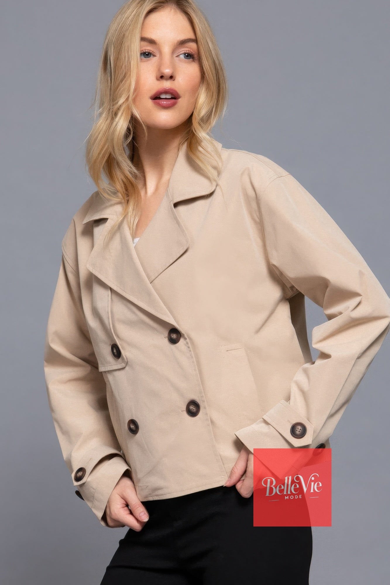 BelleVie Mode Double Breasted Short Trench Jacket