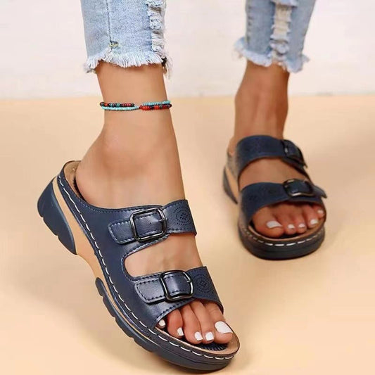 Double Buckle Open Toe Sandals - BelleVieMode