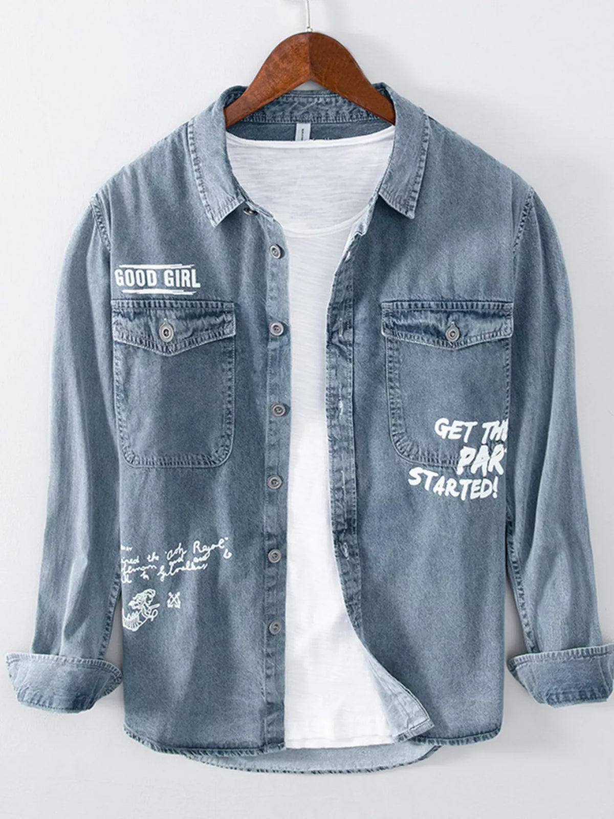 Men's Plus Size Letter Graphic Denim Shirt