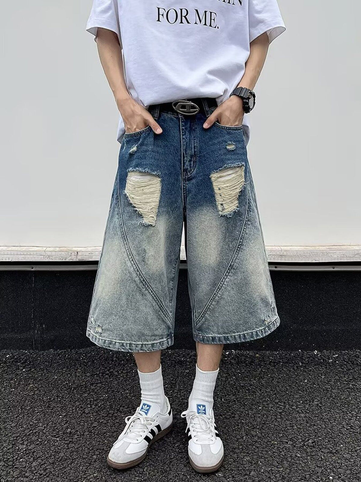 Men's Full Size Wide-Leg Denim Shorts Plus Size