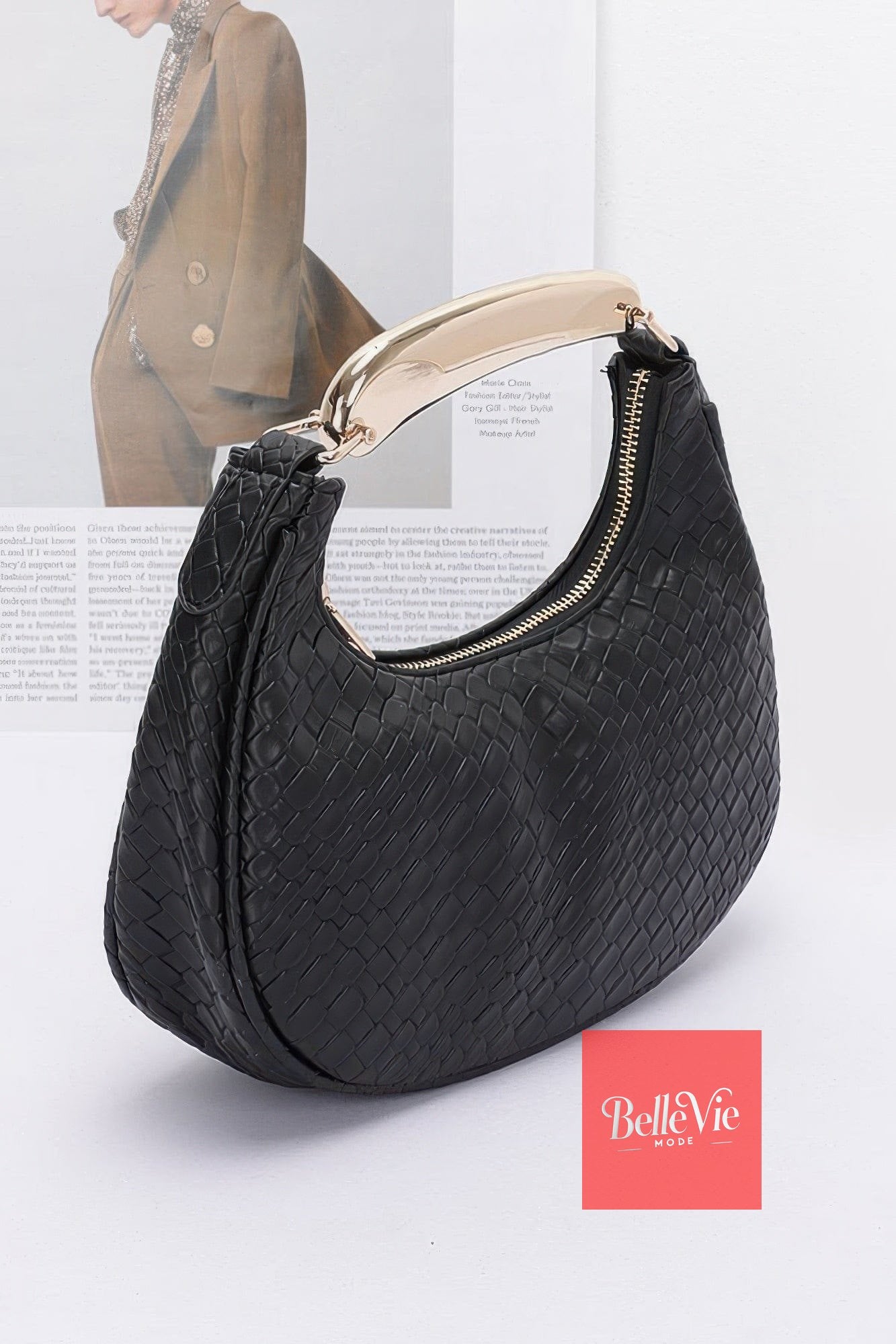 BelleVie Mode Embossed Faux Leather Metal Handle Bag