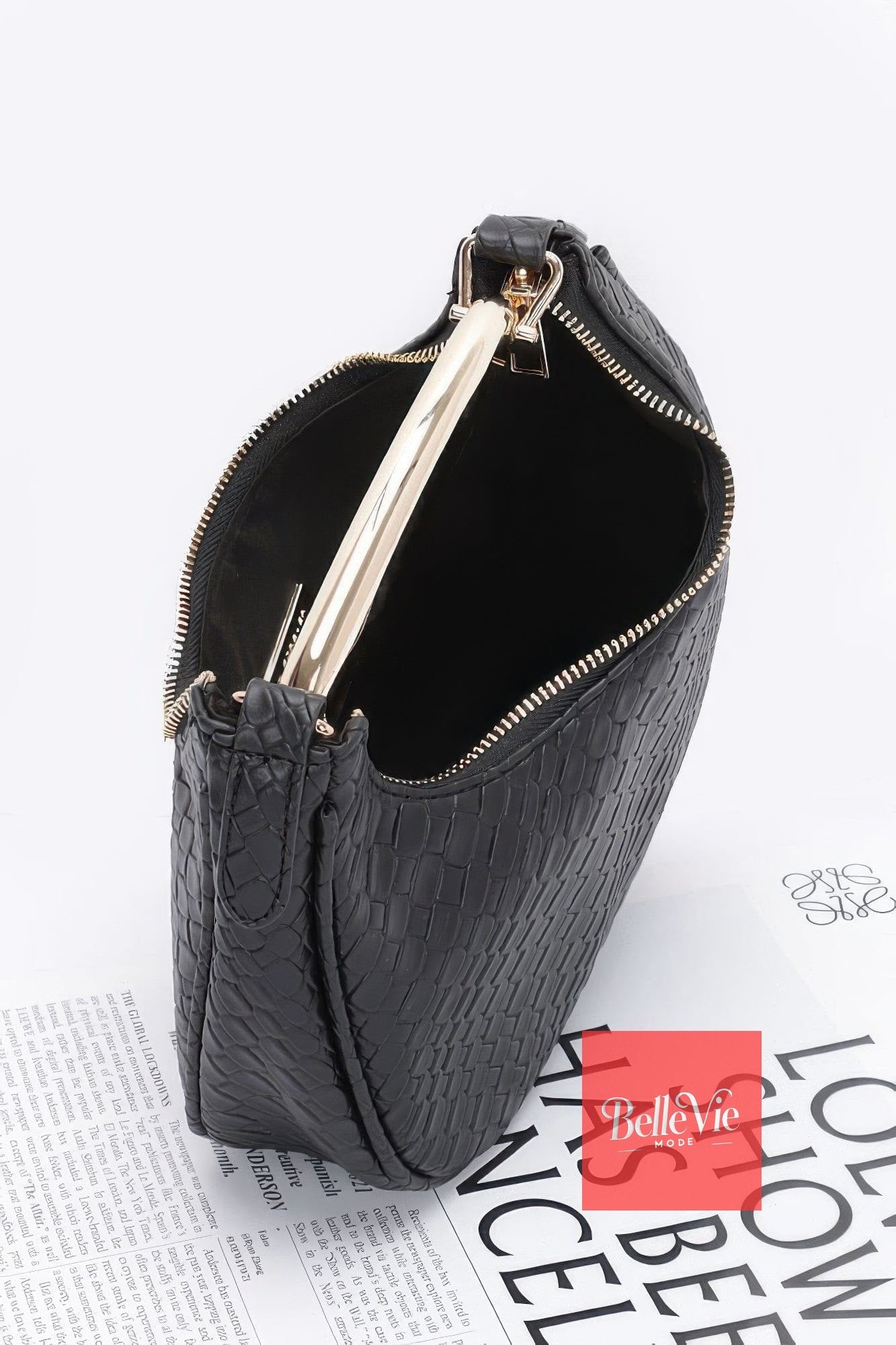 BelleVie Mode Embossed Faux Leather Metal Handle Bag