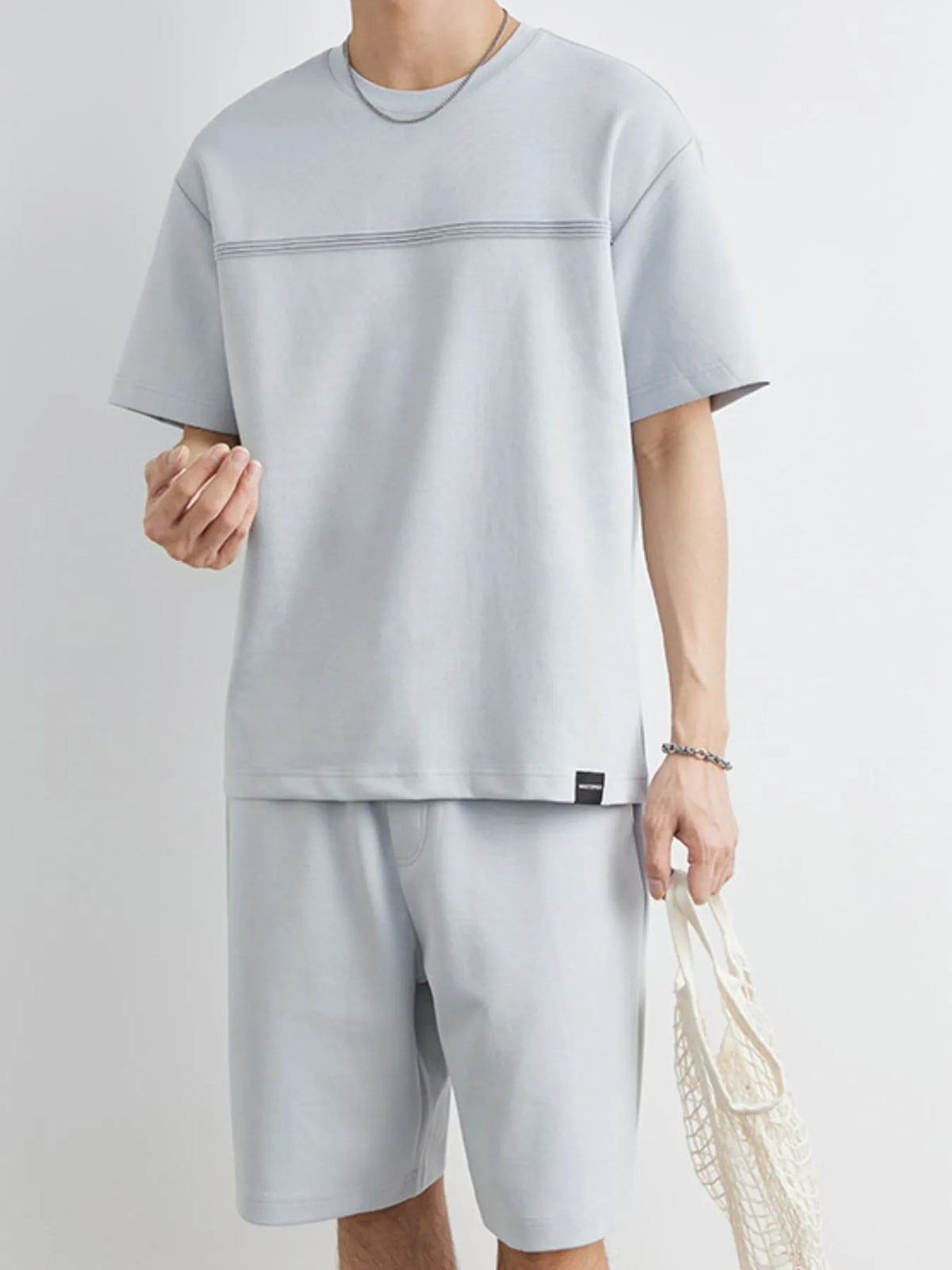 Men's Plus Size Round Neck Short Sleeve Top and Shorts Set