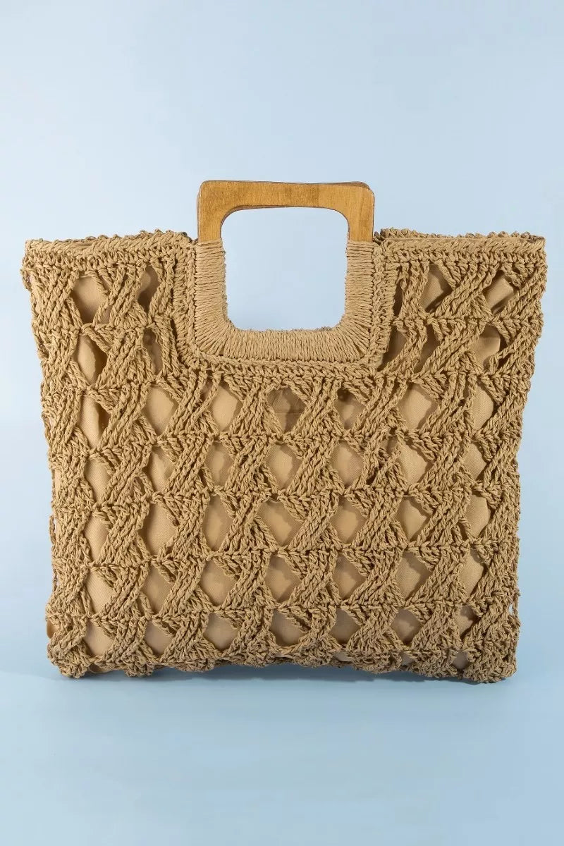Fame Square Straw Braided Tote Bag