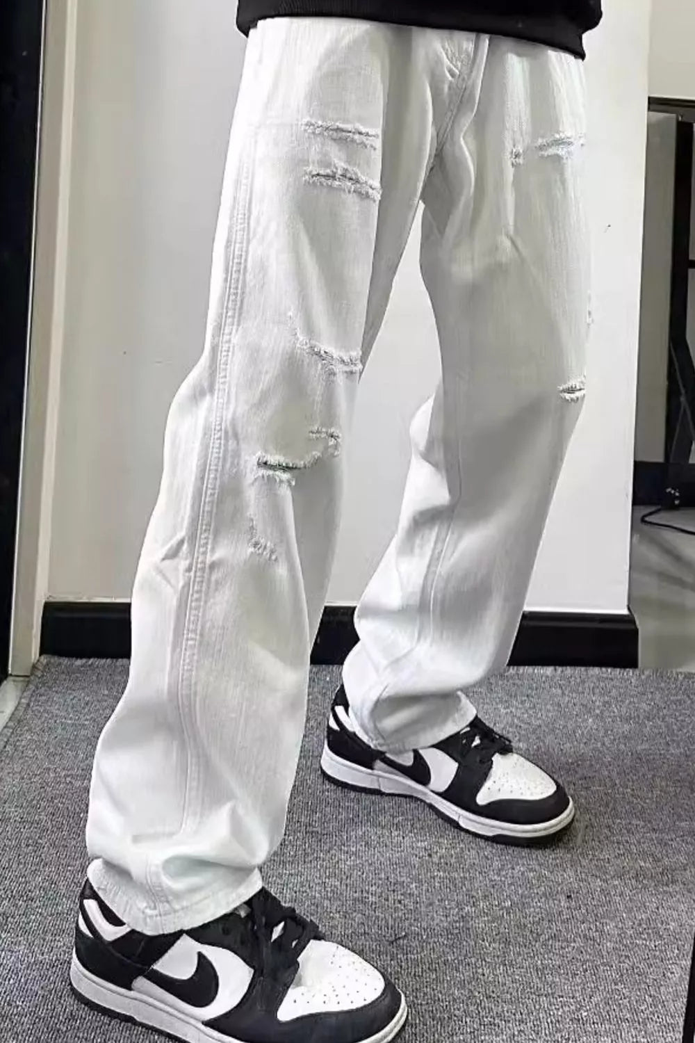 Men's Full Size Distressed Wash Wide Leg Jeans Plus Size