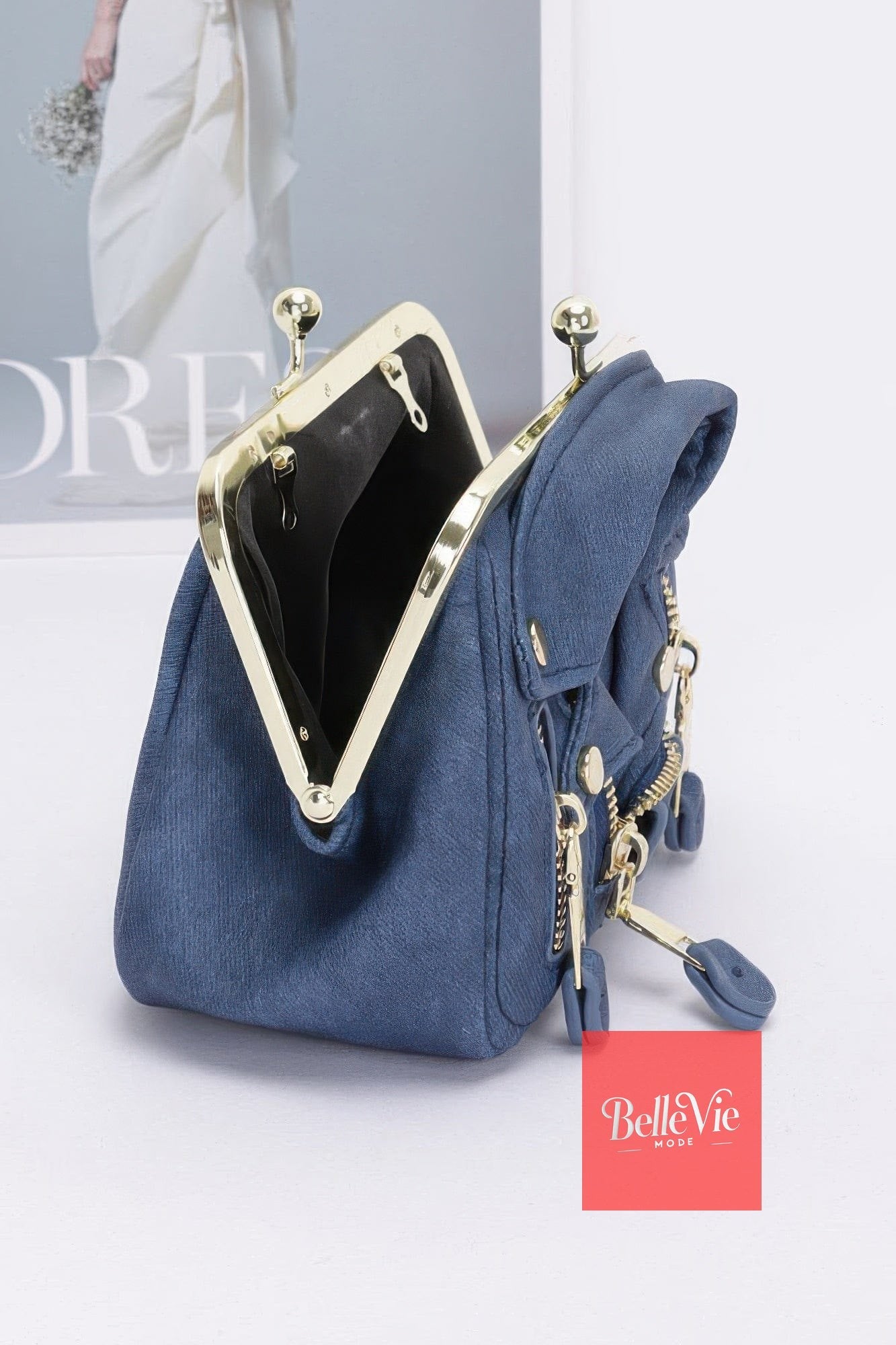 BelleVie Mode Faux Denim Leather Jacket Style Crossbody Bag