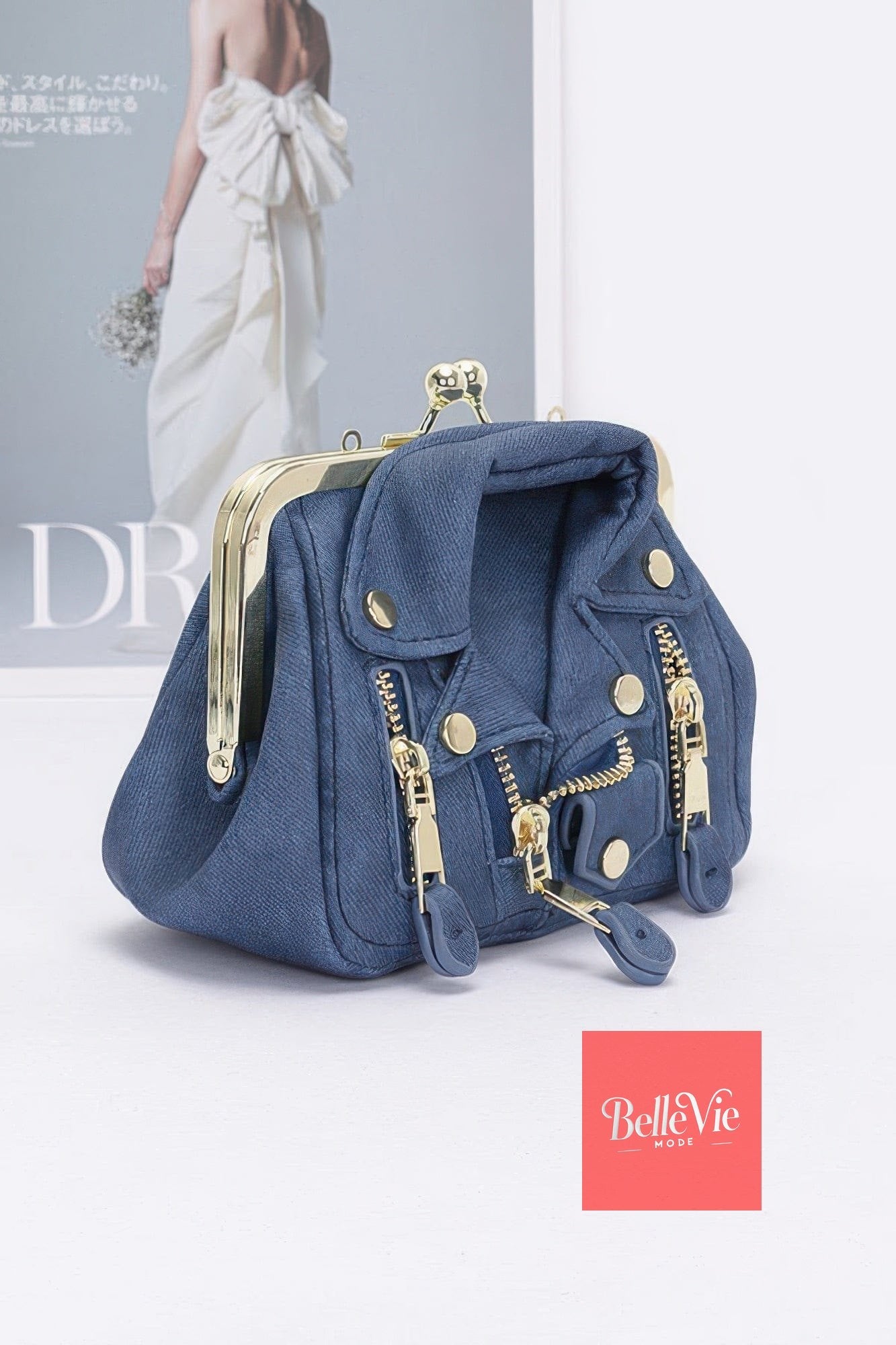 BelleVie Mode Faux Denim Leather Jacket Style Crossbody Bag