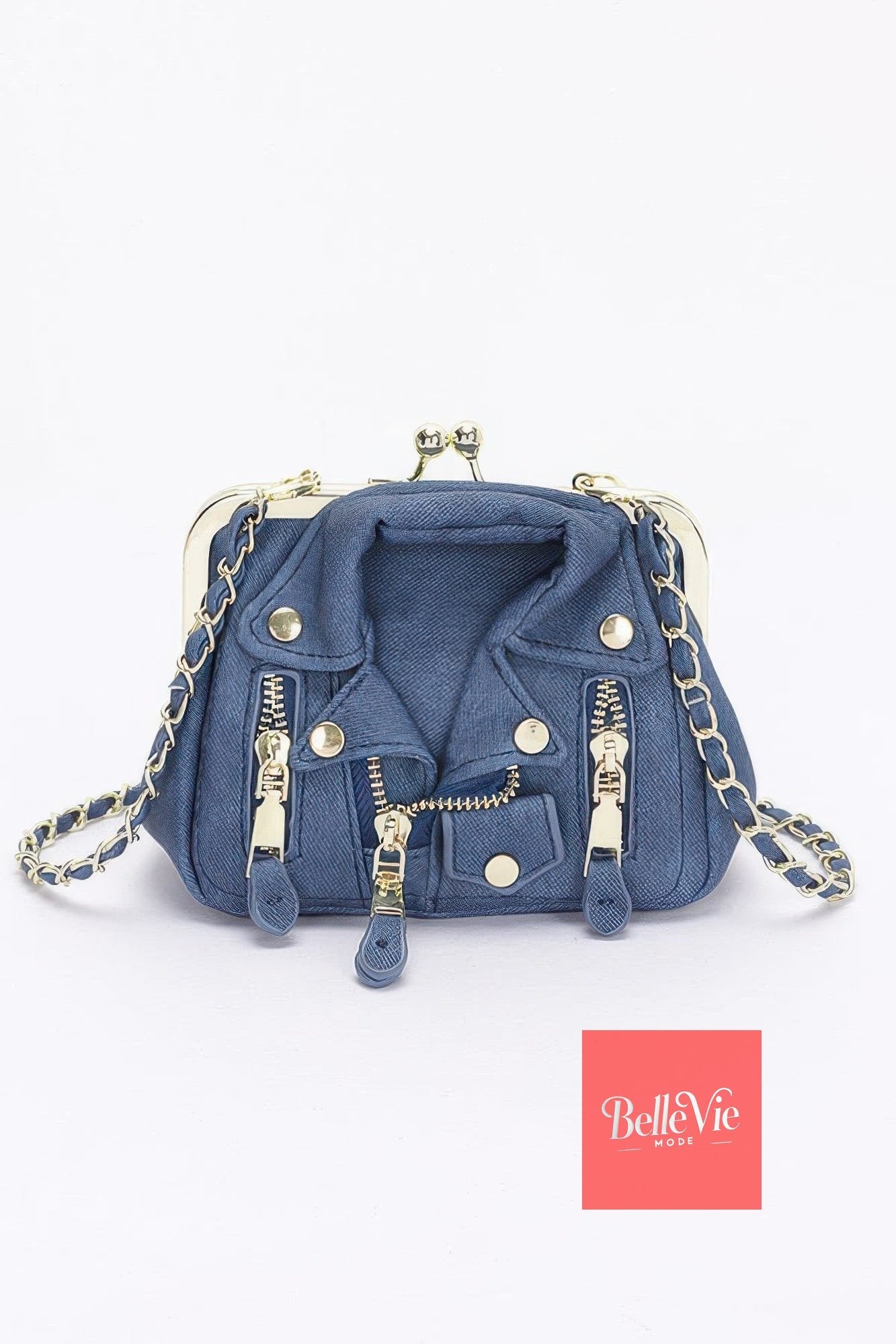 BelleVie Mode Faux Denim Leather Jacket Style Crossbody Bag