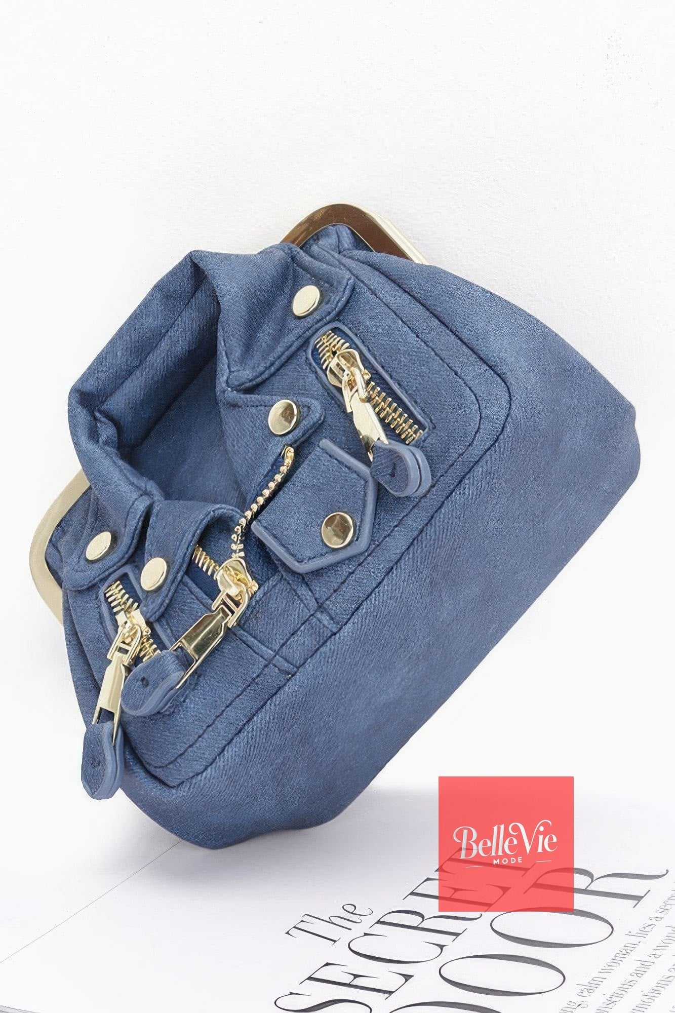 BelleVie Mode Faux Denim Leather Jacket Style Crossbody Bag