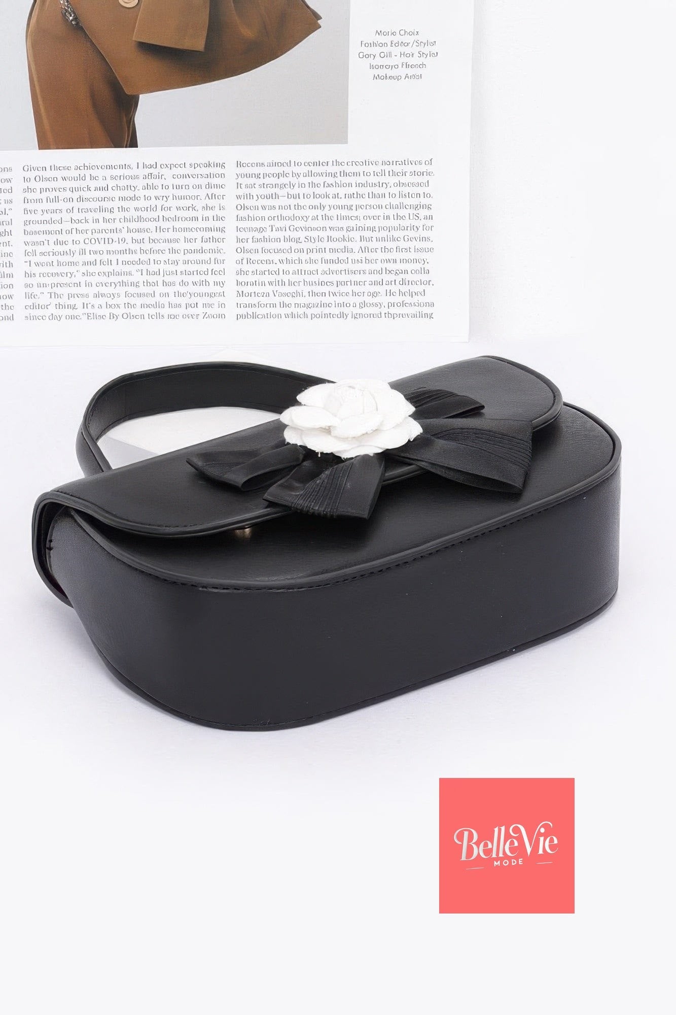 BelleVie Mode Faux Leather Flower Ribbon Top Handle Flap Bag