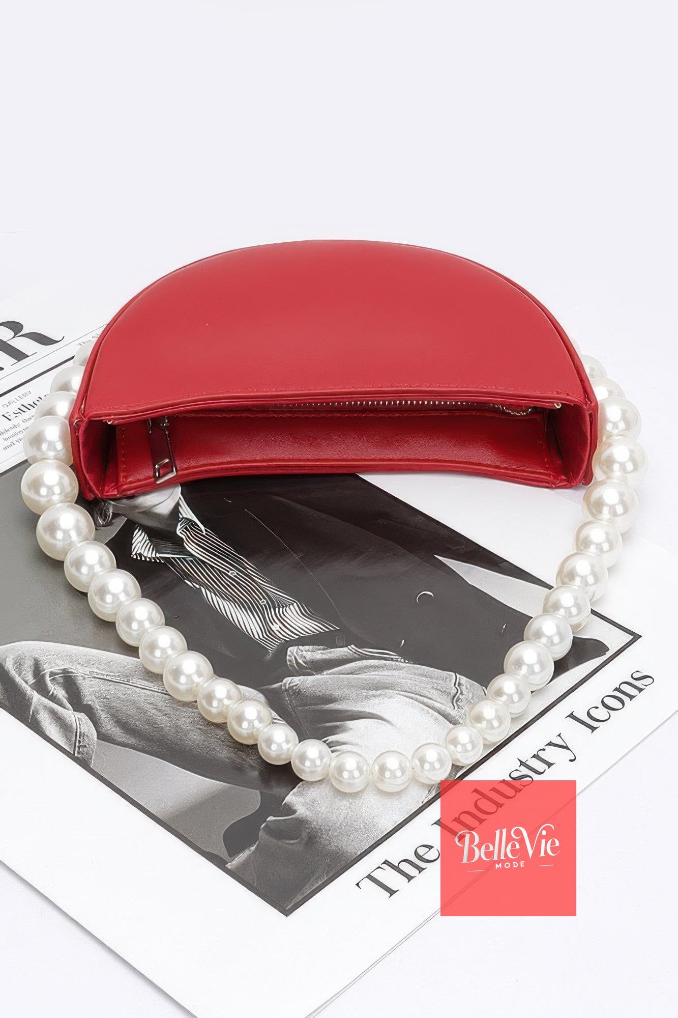 BelleVie Mode Faux Pearl Handle Half Moon Bag