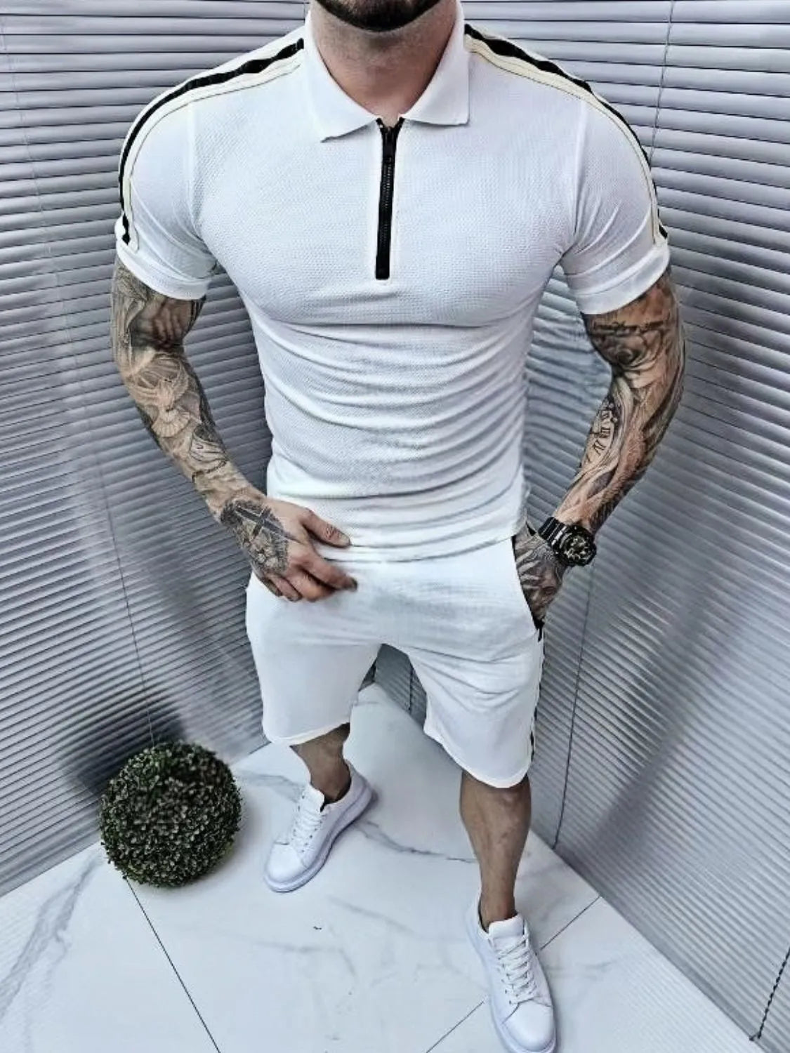 Men's Collared Neck Short Sleeve Top and Shorts Set
