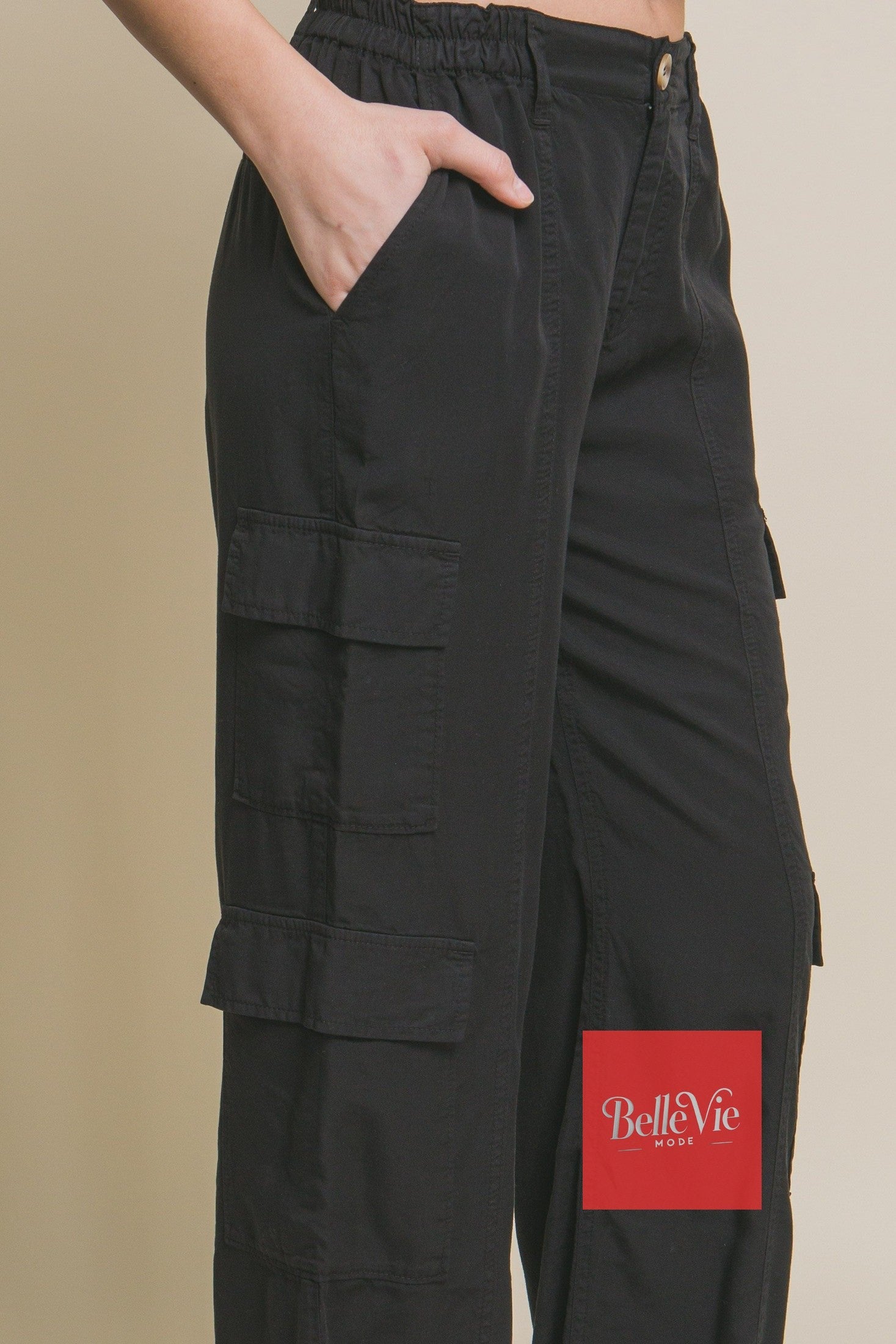 BelleVie Mode Full-length Tencel Pants With Cargo Pockets