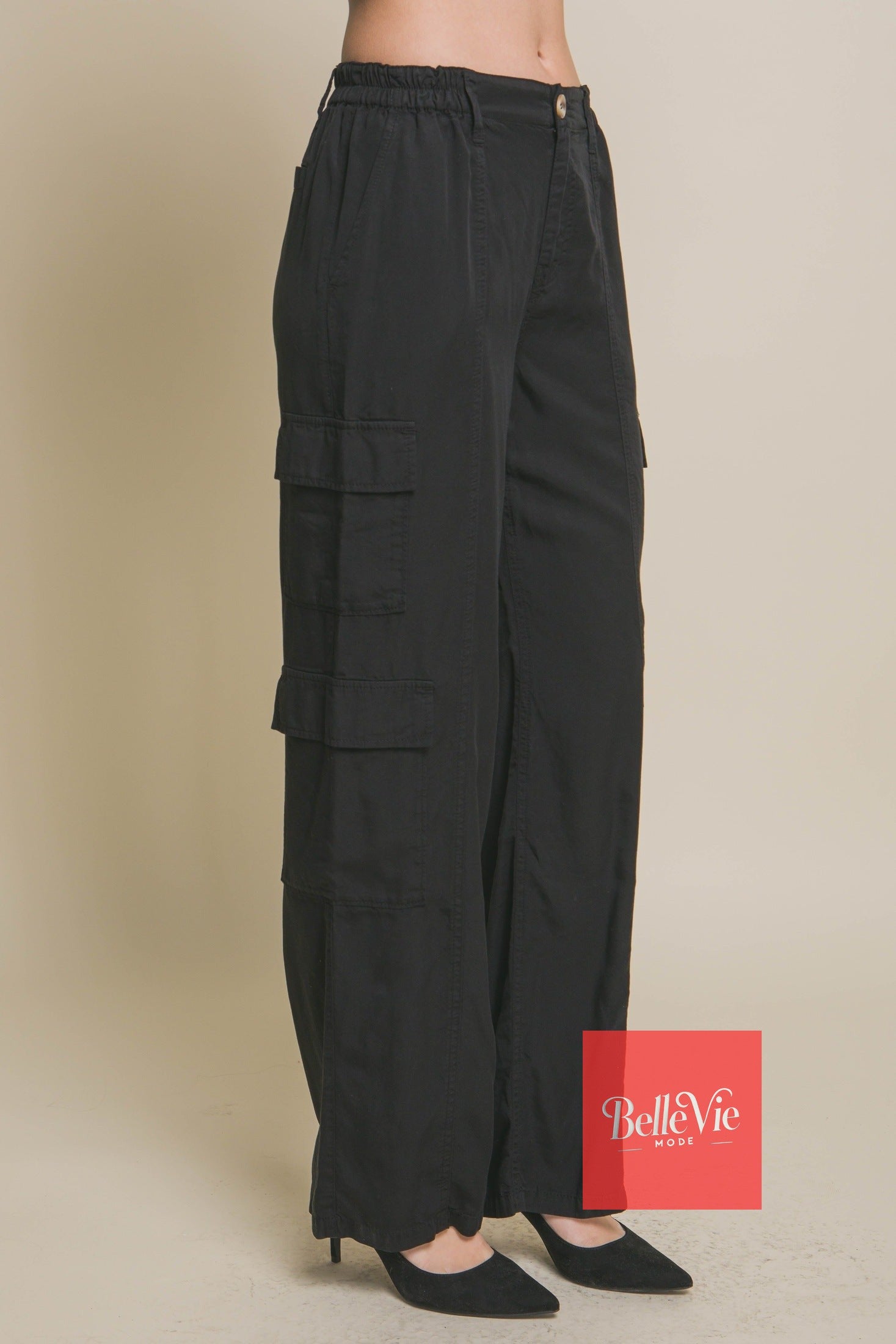 BelleVie Mode Full-length Tencel Pants With Cargo Pockets