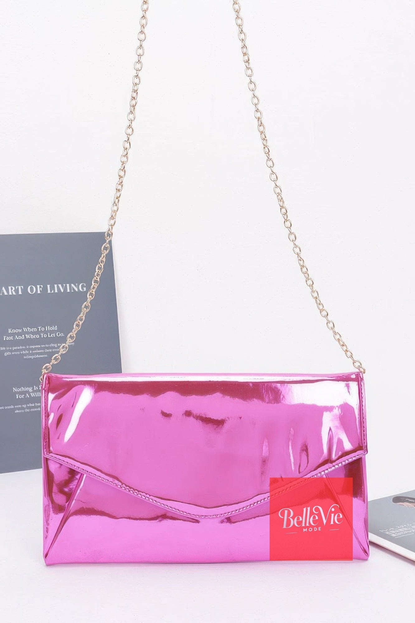 BelleVie Mode Fuschia Mirror Envelope Clutch