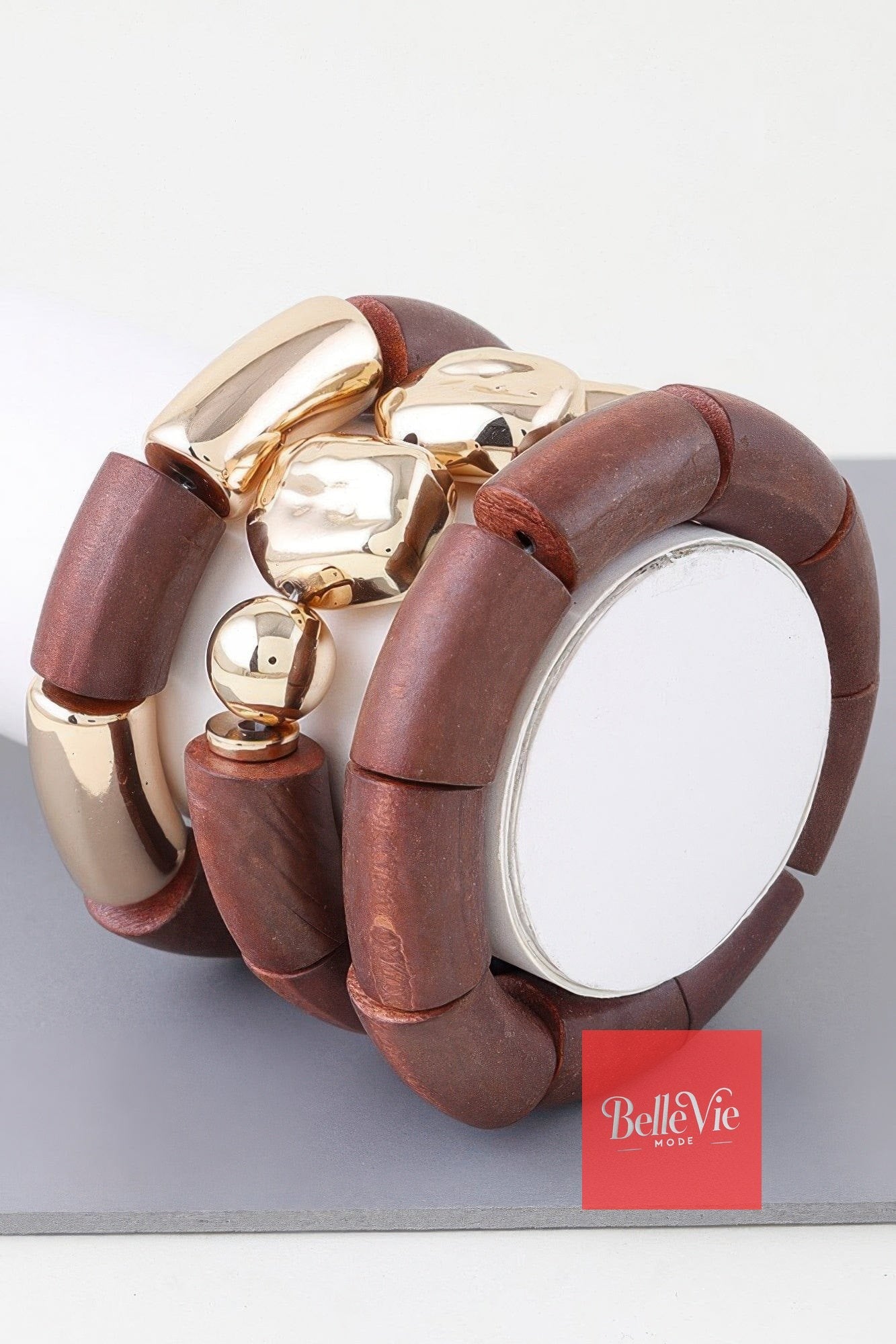 BelleVie Mode Gold brown Multi Stone Wood Bracelet