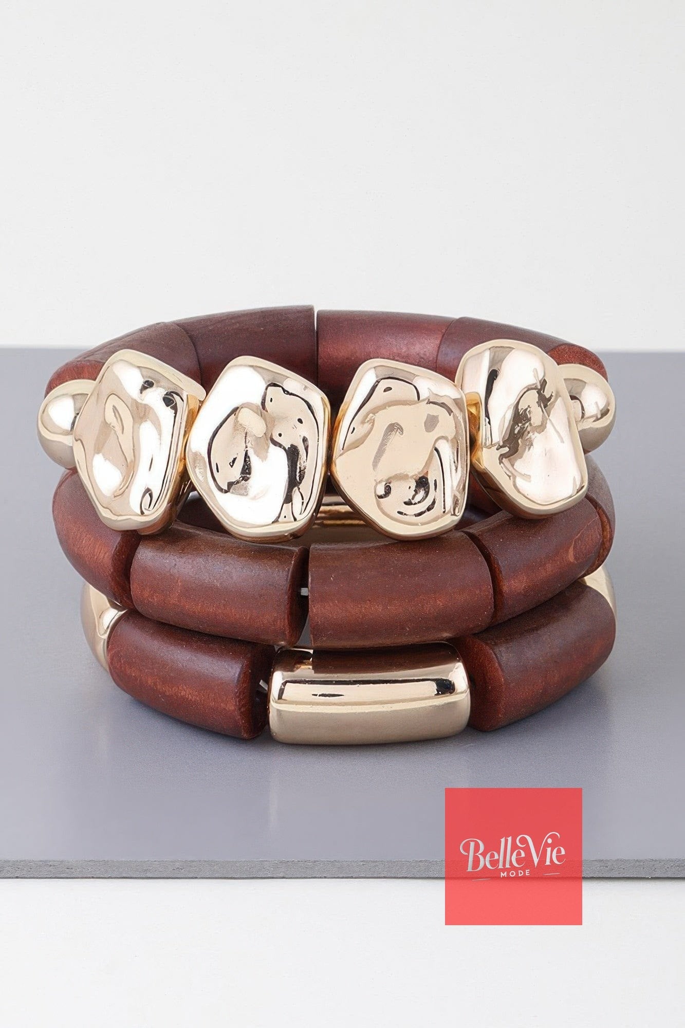 BelleVie Mode Gold brown Multi Stone Wood Bracelet