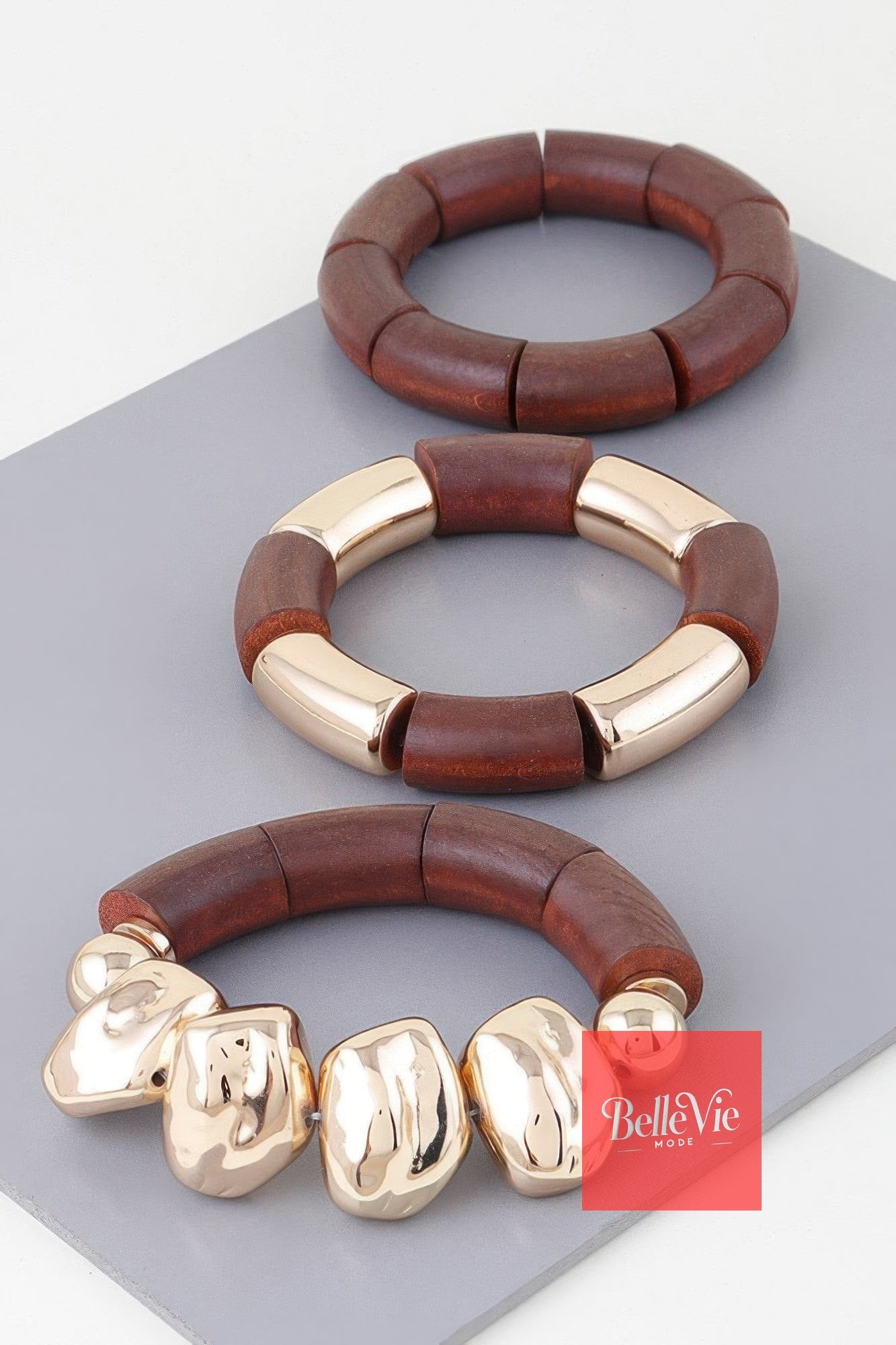 BelleVie Mode Gold brown Multi Stone Wood Bracelet