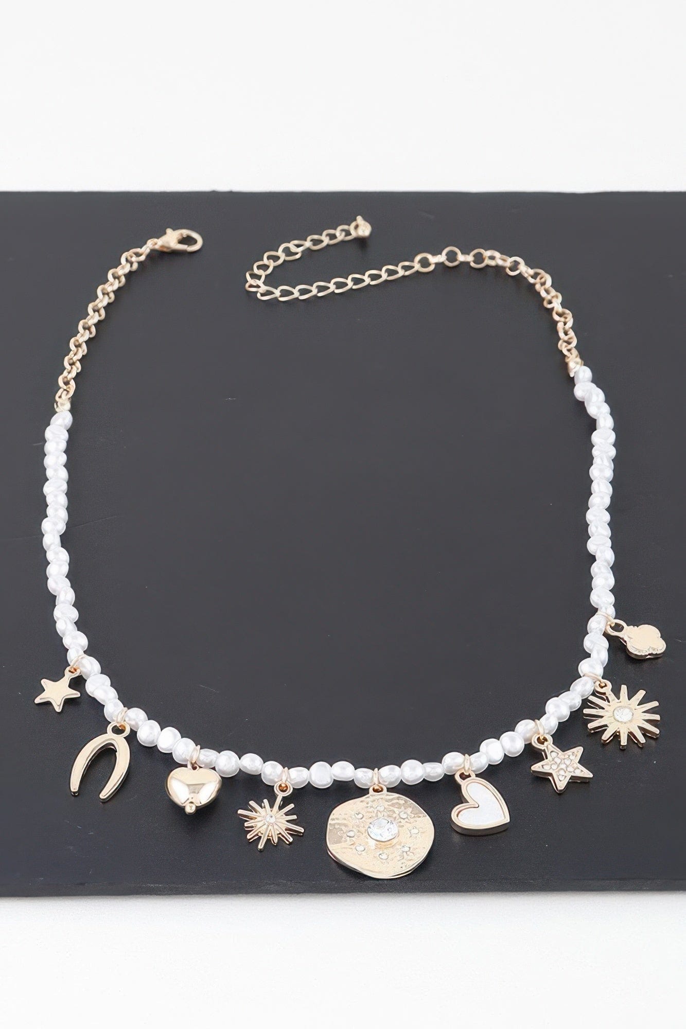 BelleVie Mode Gold cream Multi Shiny Charms Beaded Necklace