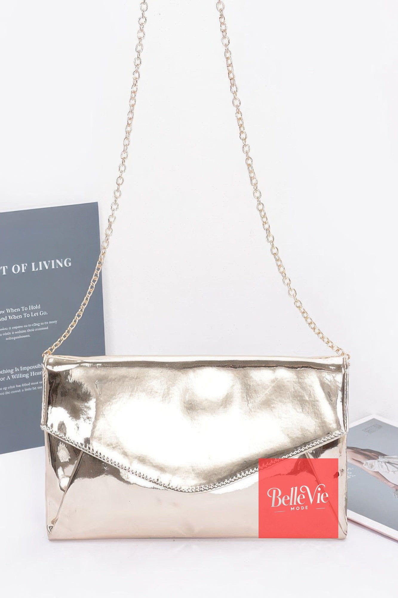 BelleVie Mode Gold Mirror Envelope Clutch