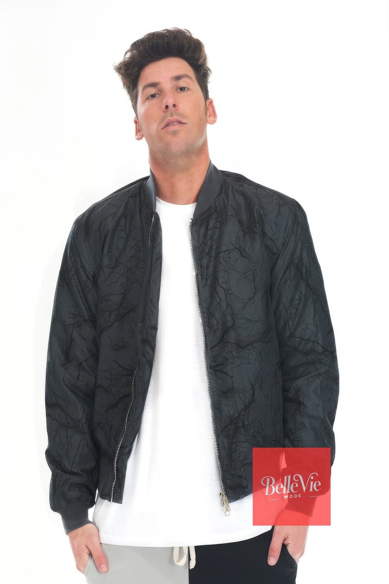 BelleVie Mode Gray / S Lightning Bomber Windbreaker