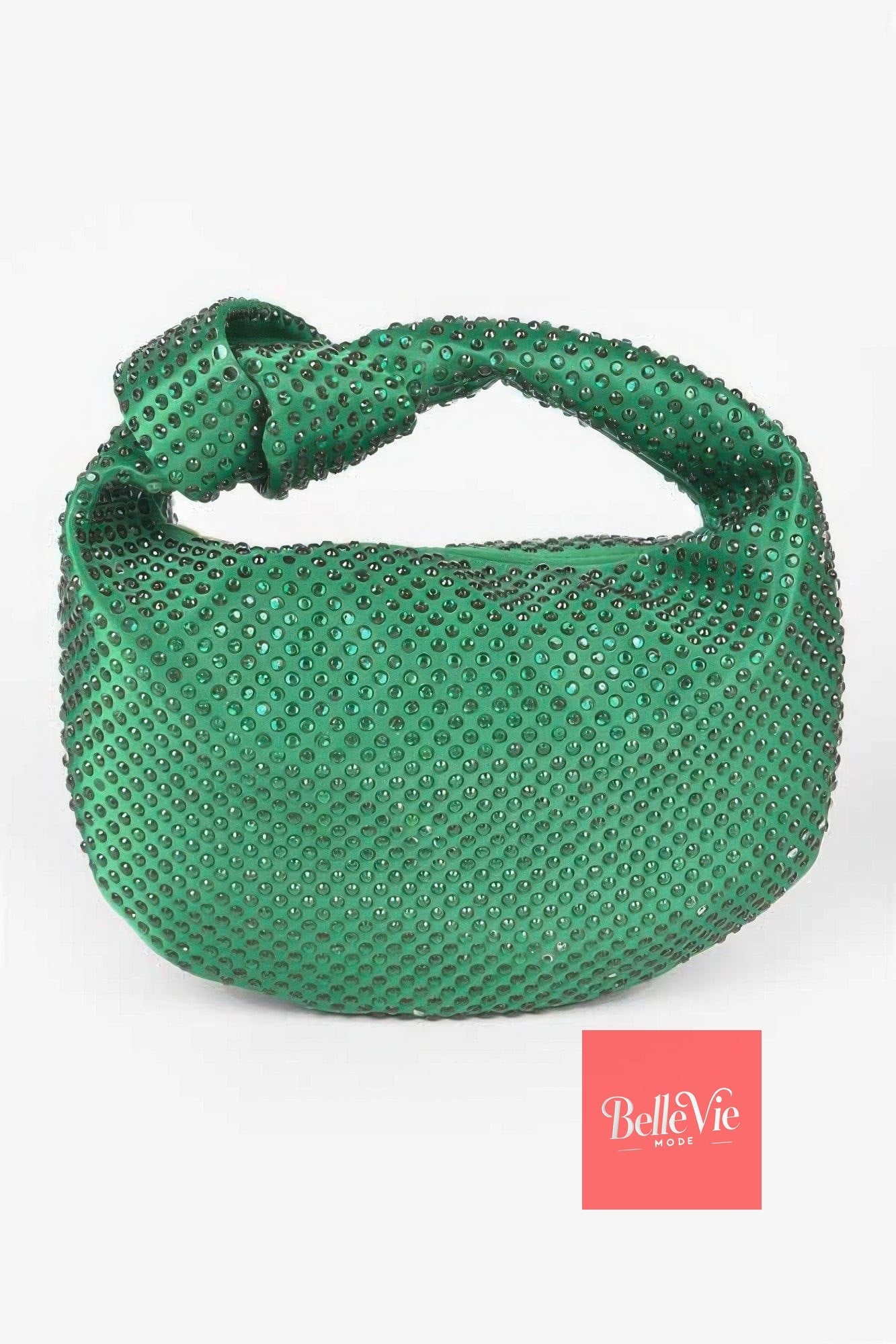 BelleVie Mode Green Hotfix Rhinestone Clutch