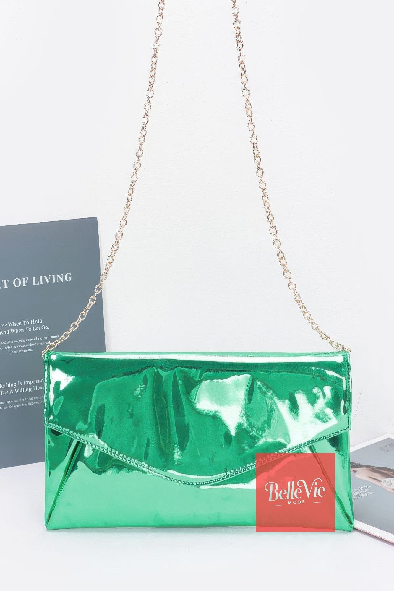 BelleVie Mode Green Mirror Envelope Clutch