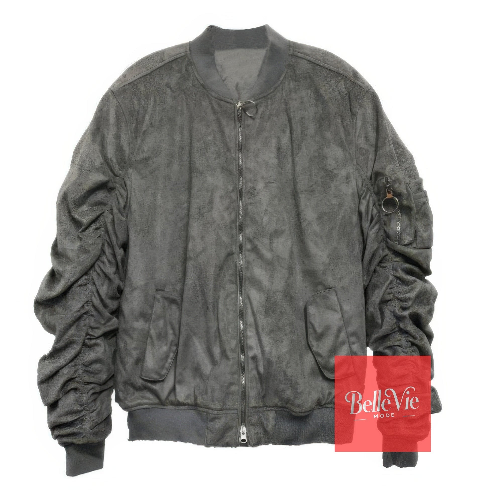 BelleVie Mode Grey / S Mirosuede Scrunched Bomber Jacket